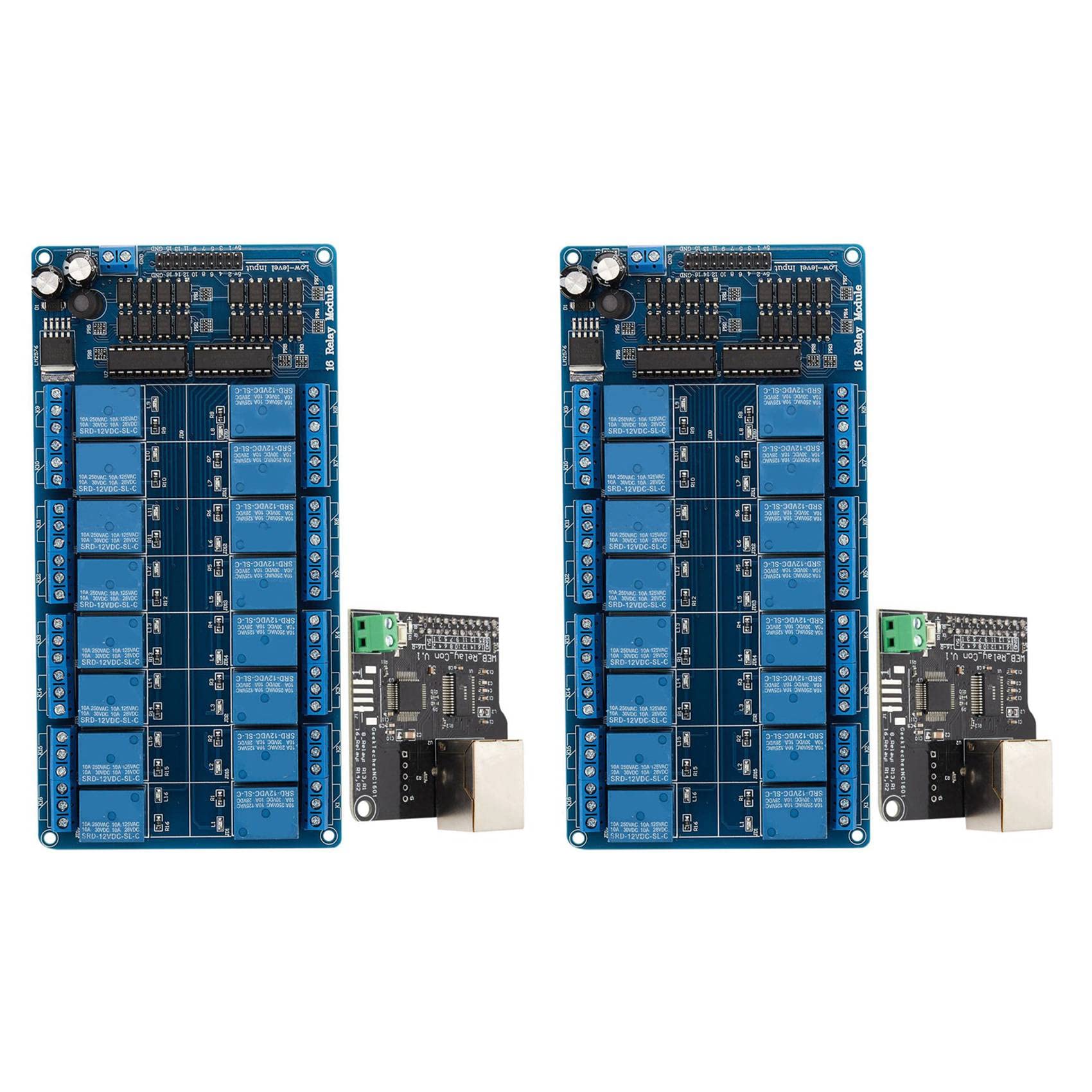 VENEKA 2X Ethernet Control Module - 16 Channel Relay Board with RJ45 Port for LAN/WAN Network & Web Server | Perfect for Home Automation, Industrial Control, and IoT Projects