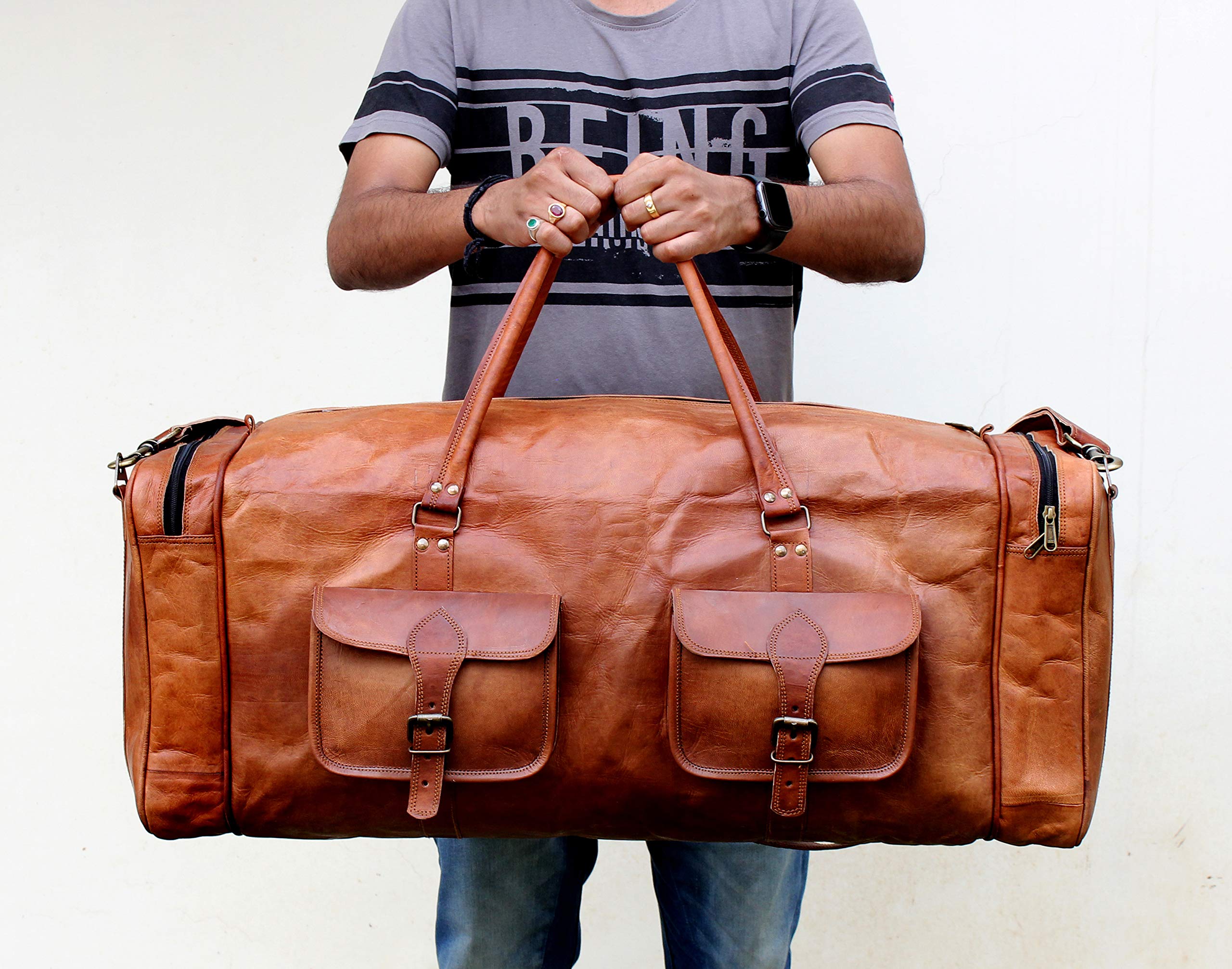 Premium 30-Inch Large Leather Duffle Bag for Men & Women - Oversized Weekender Travel Luggage | Durable Genuine Leather Carryall for Gym, Business Trips & Weekend Getaways