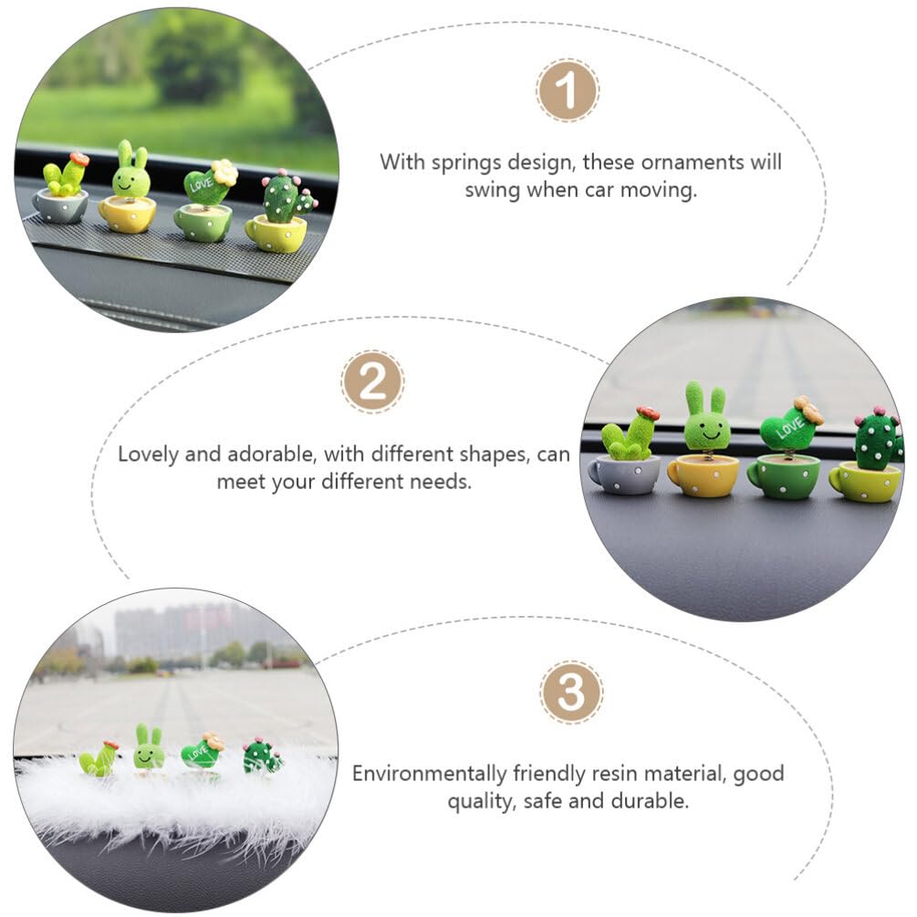 Wakauto Mini Resin Potted Succulents Car Dashboard Decor Set with Mat - Stylish Mini Figurines Statue for Car Interior Decoration, Office Desk, and Home Decor
