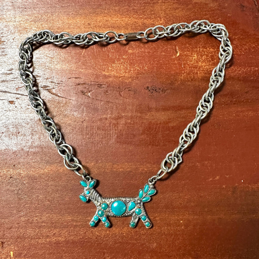 Vintage Style Silver Plated & Faux Turquoise Horse Pendant Necklace for Women - Boho Western Jewelry Gift for Cowgirls, Horse Lovers & Equestrian Fashion