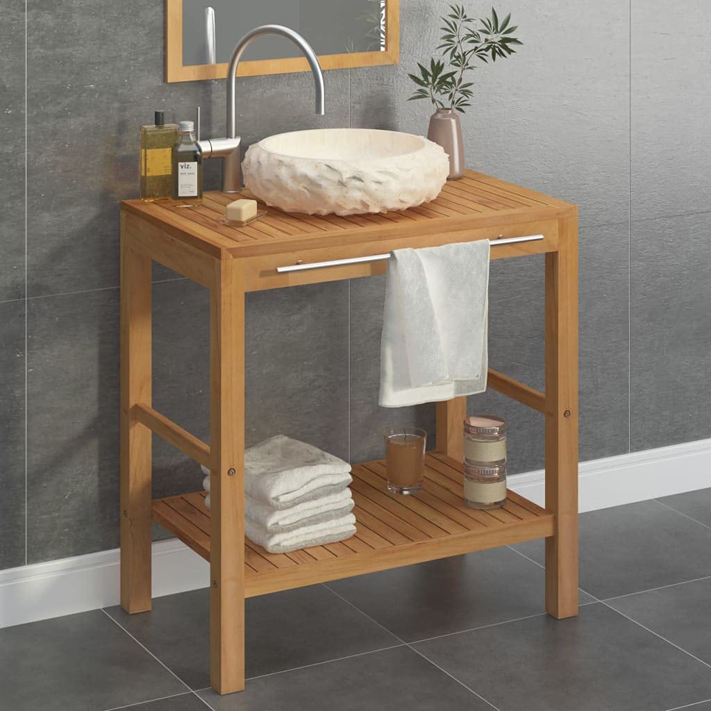Premium Solid Teak Wood Bathroom Vanity Cabinet with Sink & Marble Top - Modern Cream Wash Basin Furniture for Home, Indoor Bathroom & Powder Room - Perfect for Master Bath, Guest Bath & Small Space Solutions