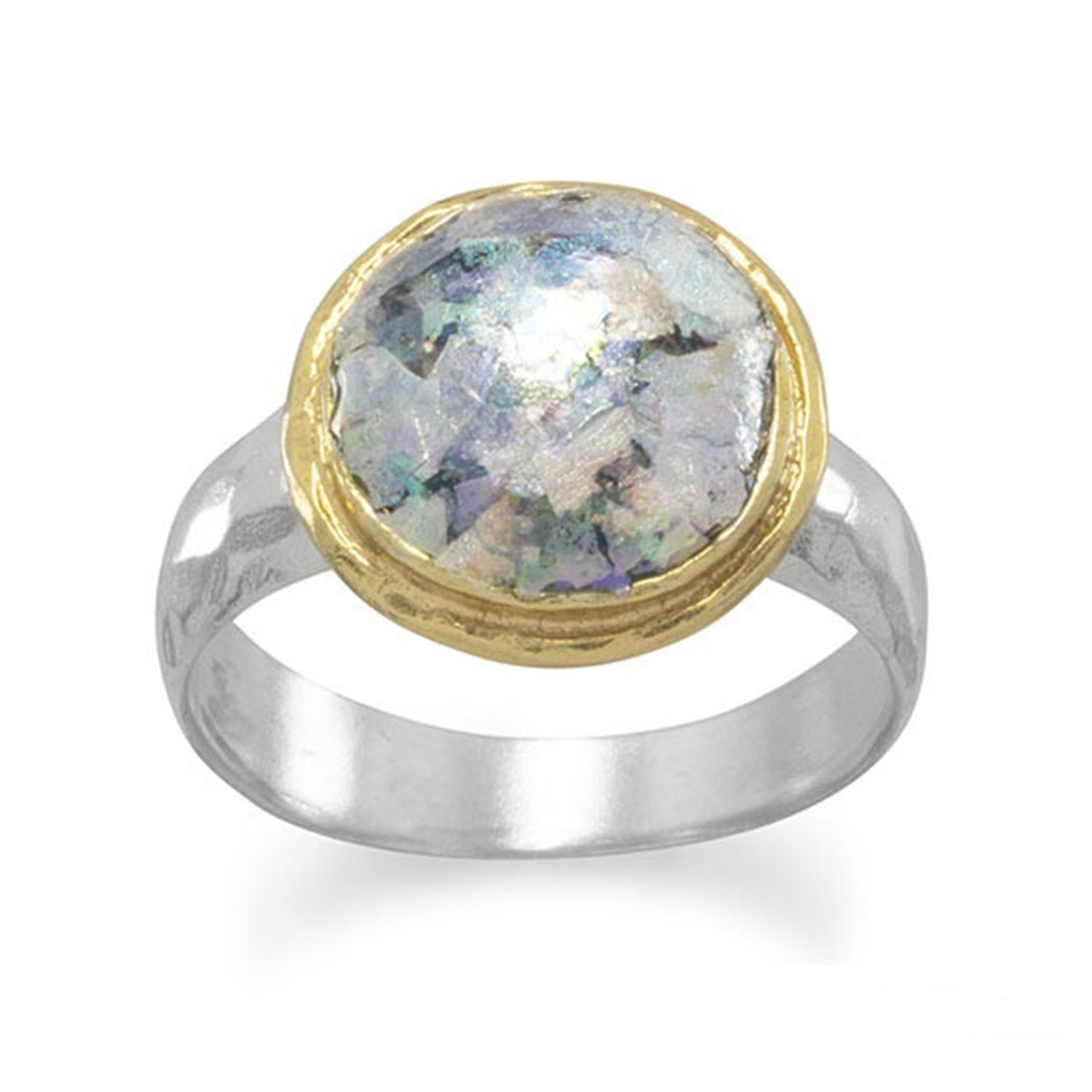 Ancient Roman Glass Ring - Two Tone Gold Plated Sterling Silver Jewelry for Women - Perfect for Weddings, Parties & Gifts