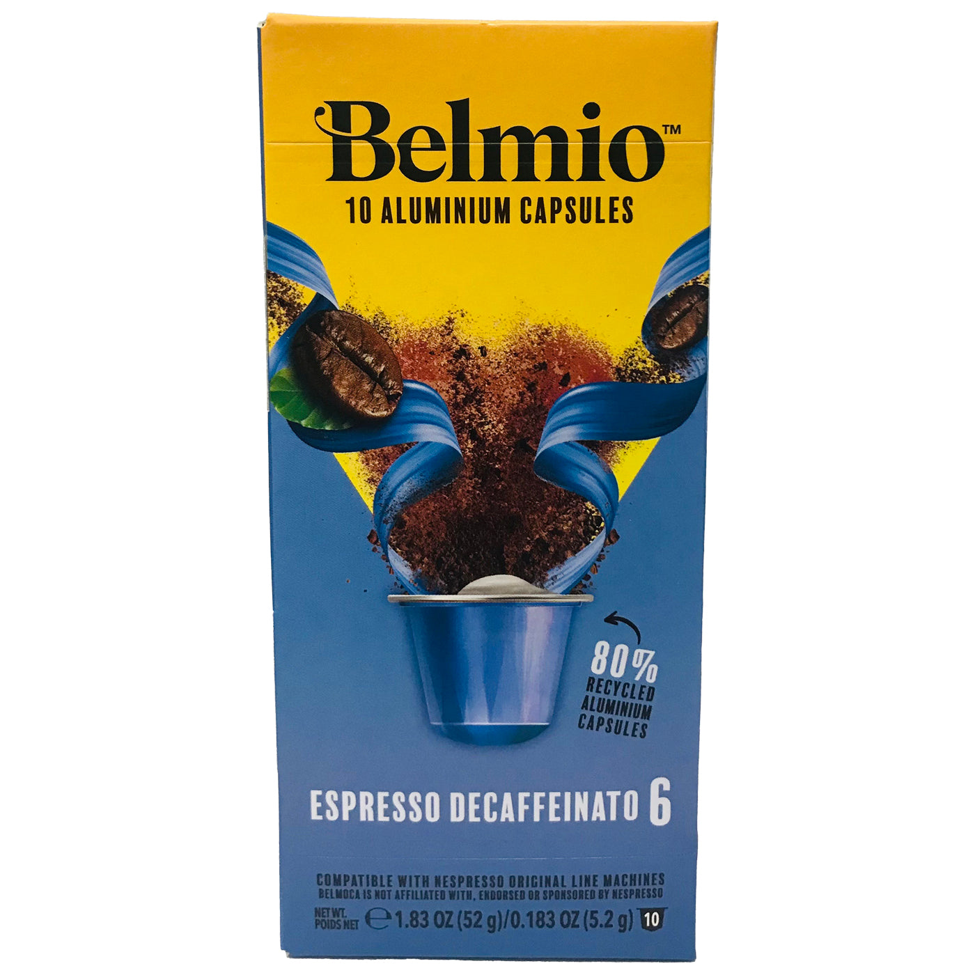 Belmio Decaffeinated Coffee Pods for Nespresso® Machines - 6 Capsules x 10 Pack (60 Total) - Rich & Smooth Flavor - Perfect for Afternoon Relaxation or Evening Enjoyment