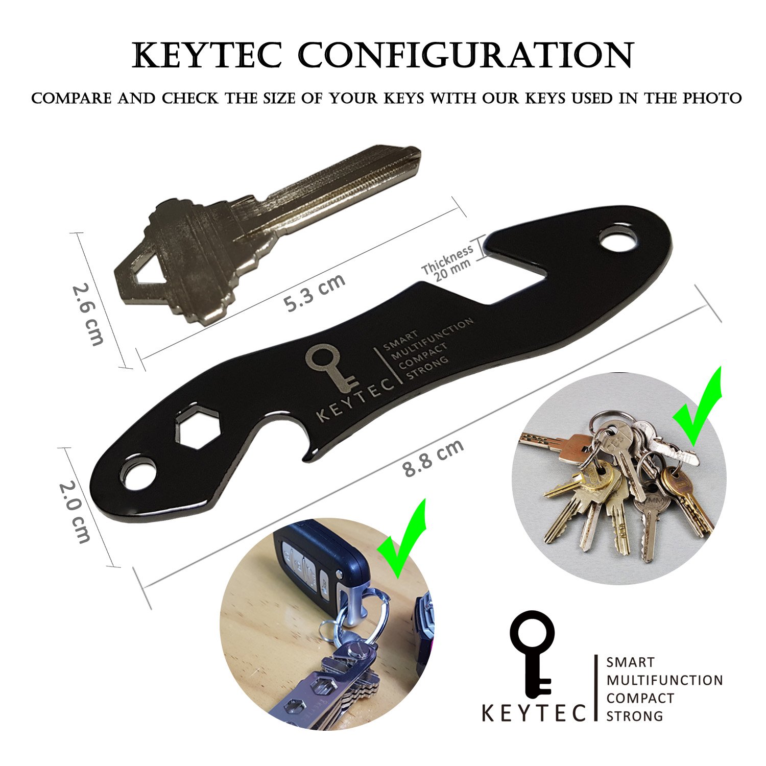 KEYTEC Compact Key Organizer - 12 Key Holder with Bottle Opener & Phone Stand - Perfect for Travel & Daily Use