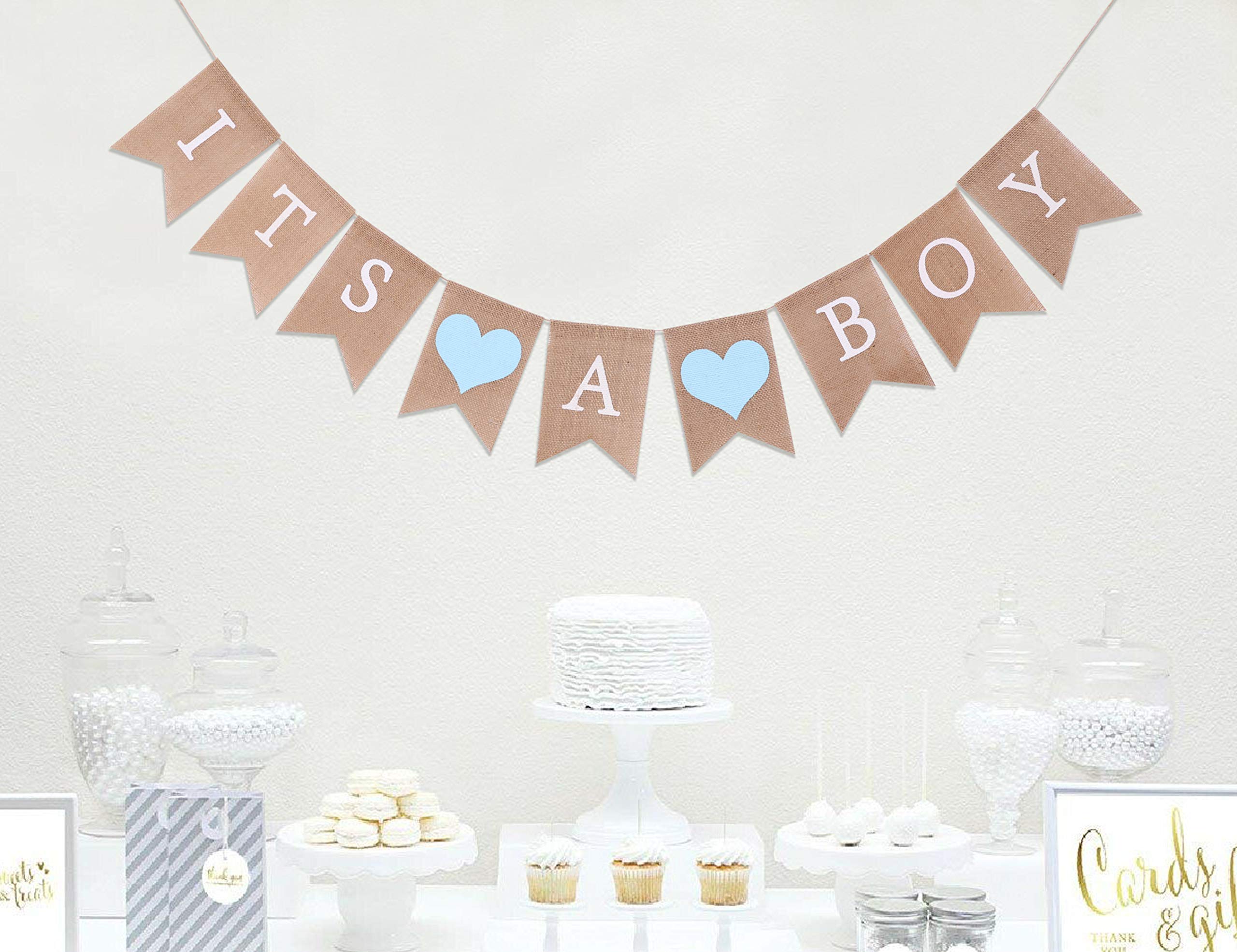 It's a Boy Burlap Banner - Baby Shower Decorations, Gender Reveal & Birthday Party Supplies for Boys - Perfect for Nursery, Photo Backdrops & Celebrations