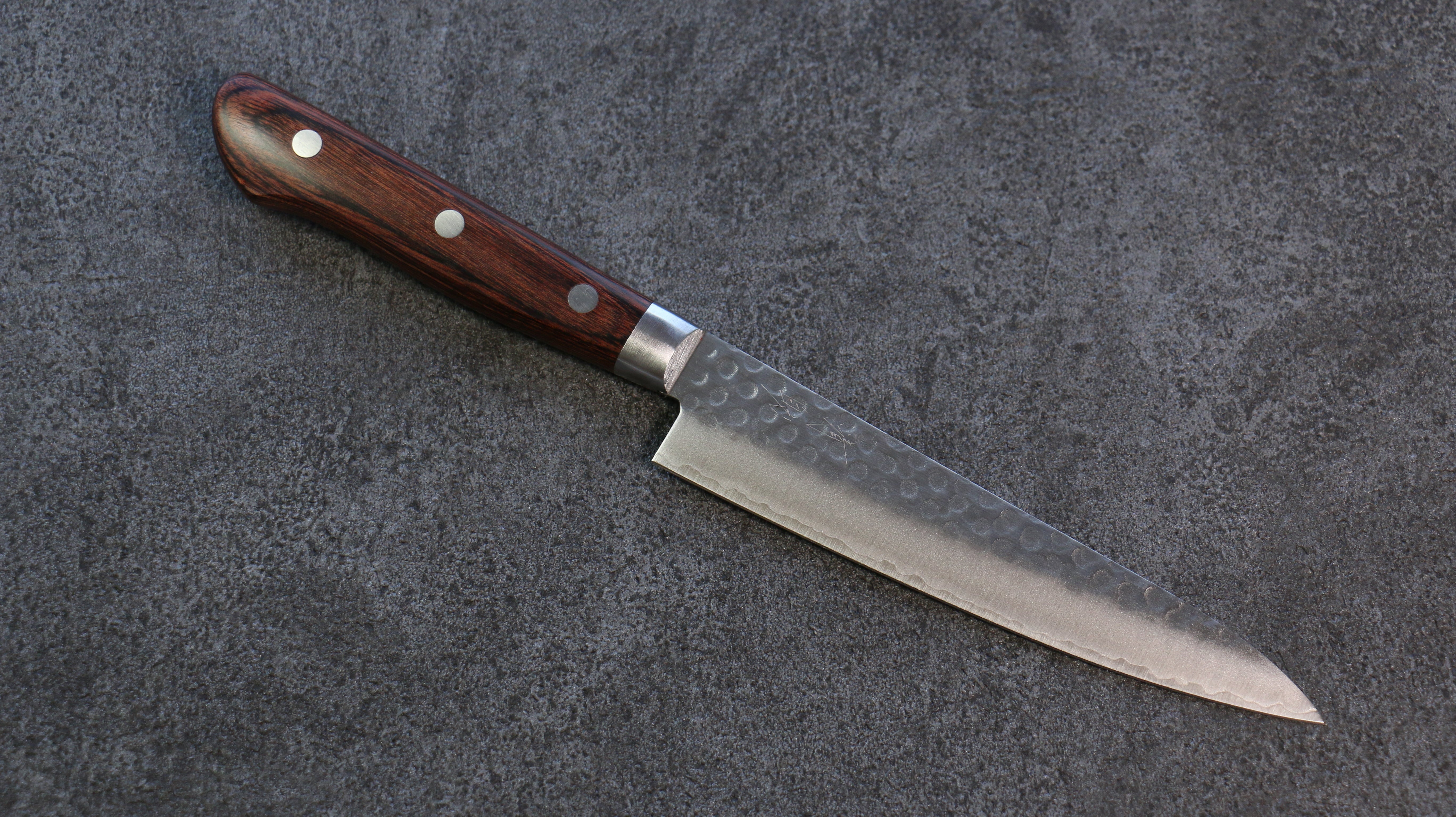 Premium Seisuke Swedish Steel Hammered Petty Utility Knife 150mm - Razor Sharp Japanese Kitchen Knife with Mahogany Handle for Slicing, Dicing & Precision Cutting - Perfect for Chefs & Home Cooks