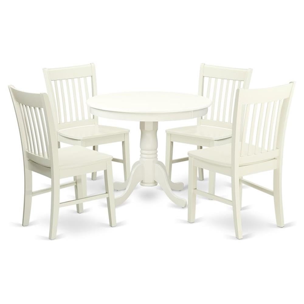 Pemberly Row 5-Piece Round Dining Set - Farmhouse Style Kitchen Table with Wooden Chairs for Small Spaces, Rustic White Breakfast & Dinner Table - Perfect for Compact Apartments, Cozy Kitchens & Country-Style Dining Rooms