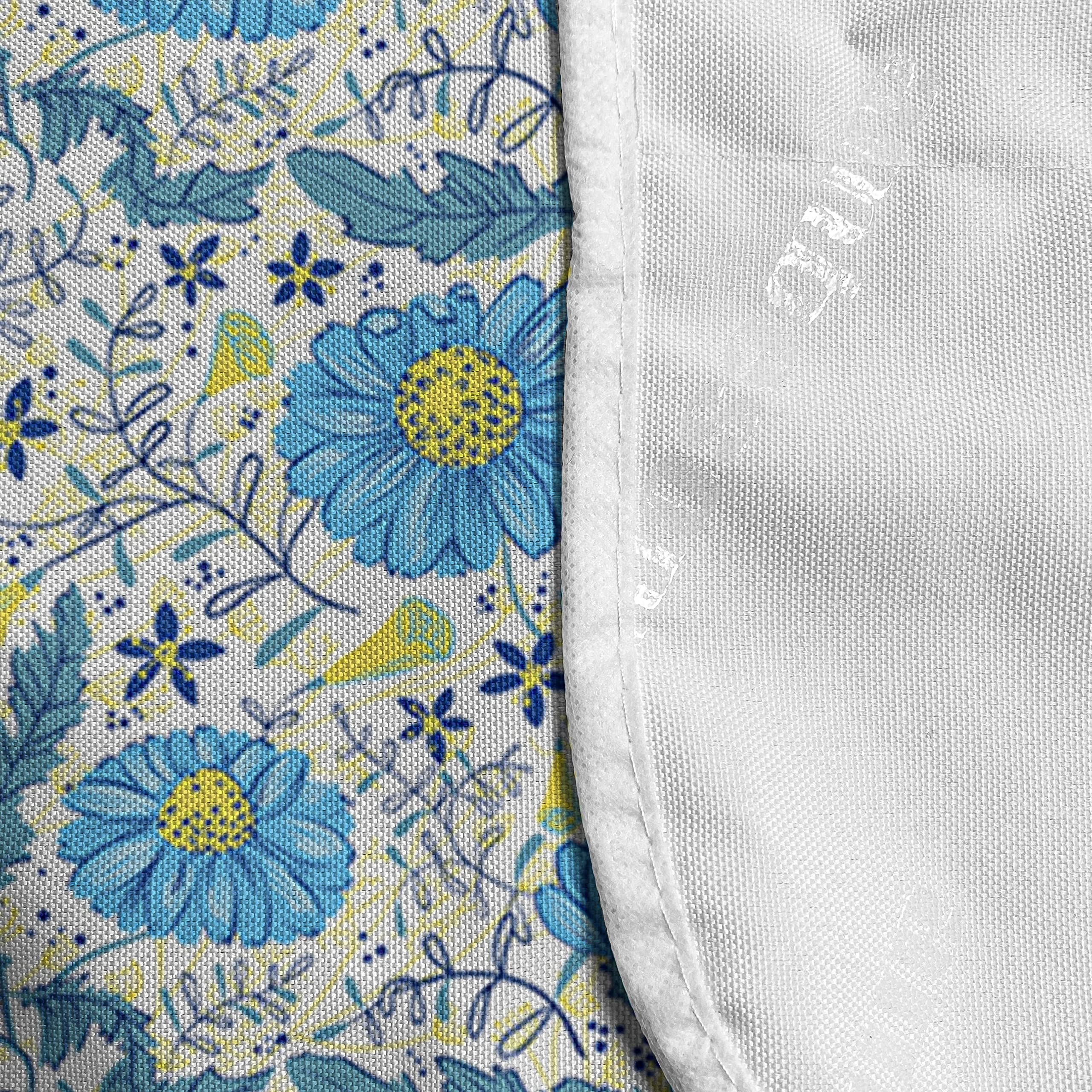 Lunarable Blue Floral Microwave Oven Cover - Water Resistant Kitchen Organizer with Pockets, Daisy Field Pattern with Doodle Leaves & Blossoms, 36 x 12 Inches, Blue Yellow Ivory - Perfect for Kitchen Countertop Protection & Microwave Storage