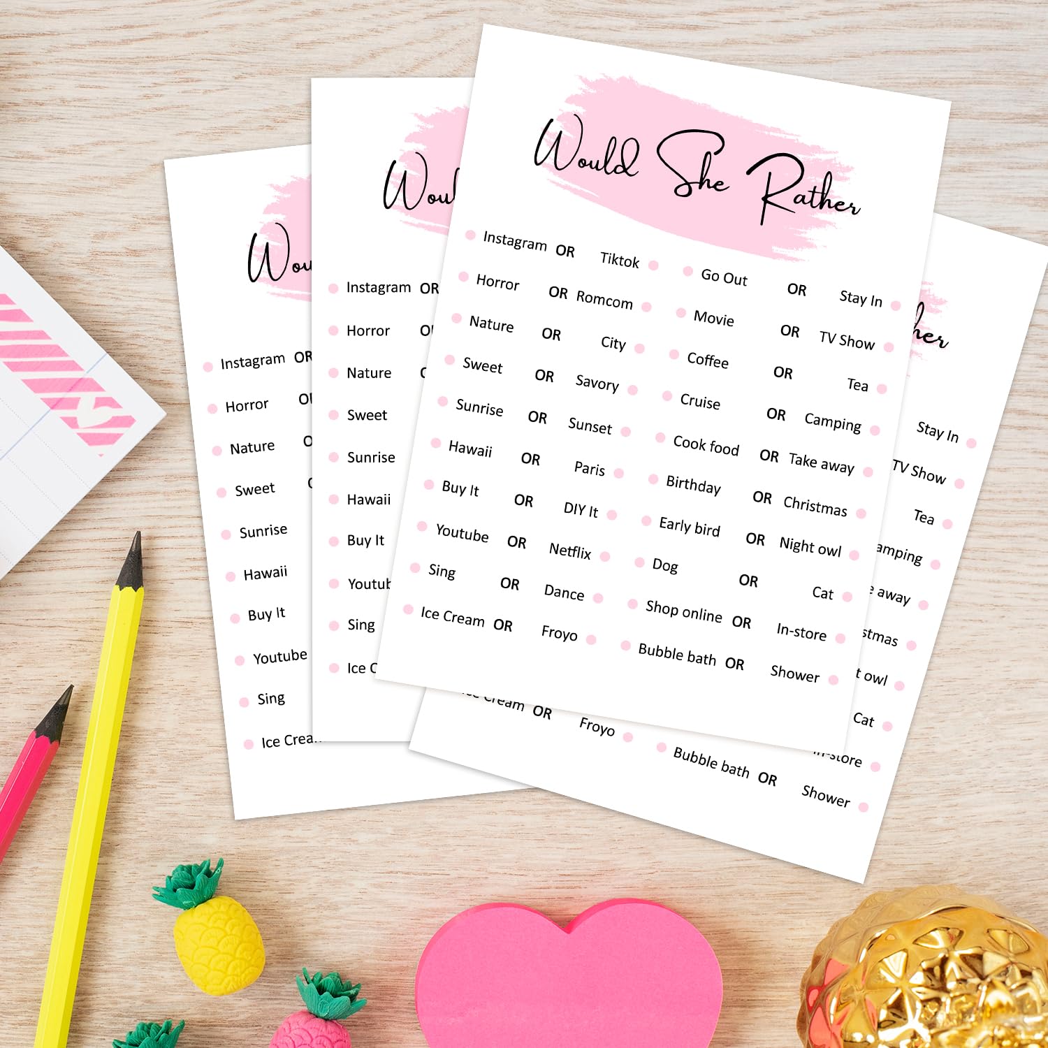 Would She Rather Game Cards - Set of 20 Fun Party Games for Teen Girls | Birthday Sleepover Activities & Decorations | Perfect for Girls Night, Slumber Parties & Birthday Celebrations