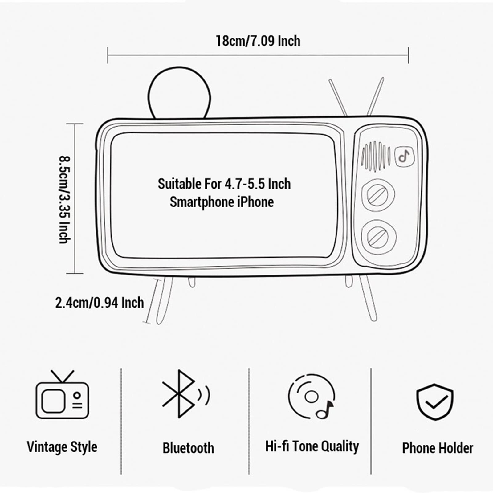 Vintage Retro TV Phone Stand with Wireless Bluetooth Speaker - Universal Holder for 4.7