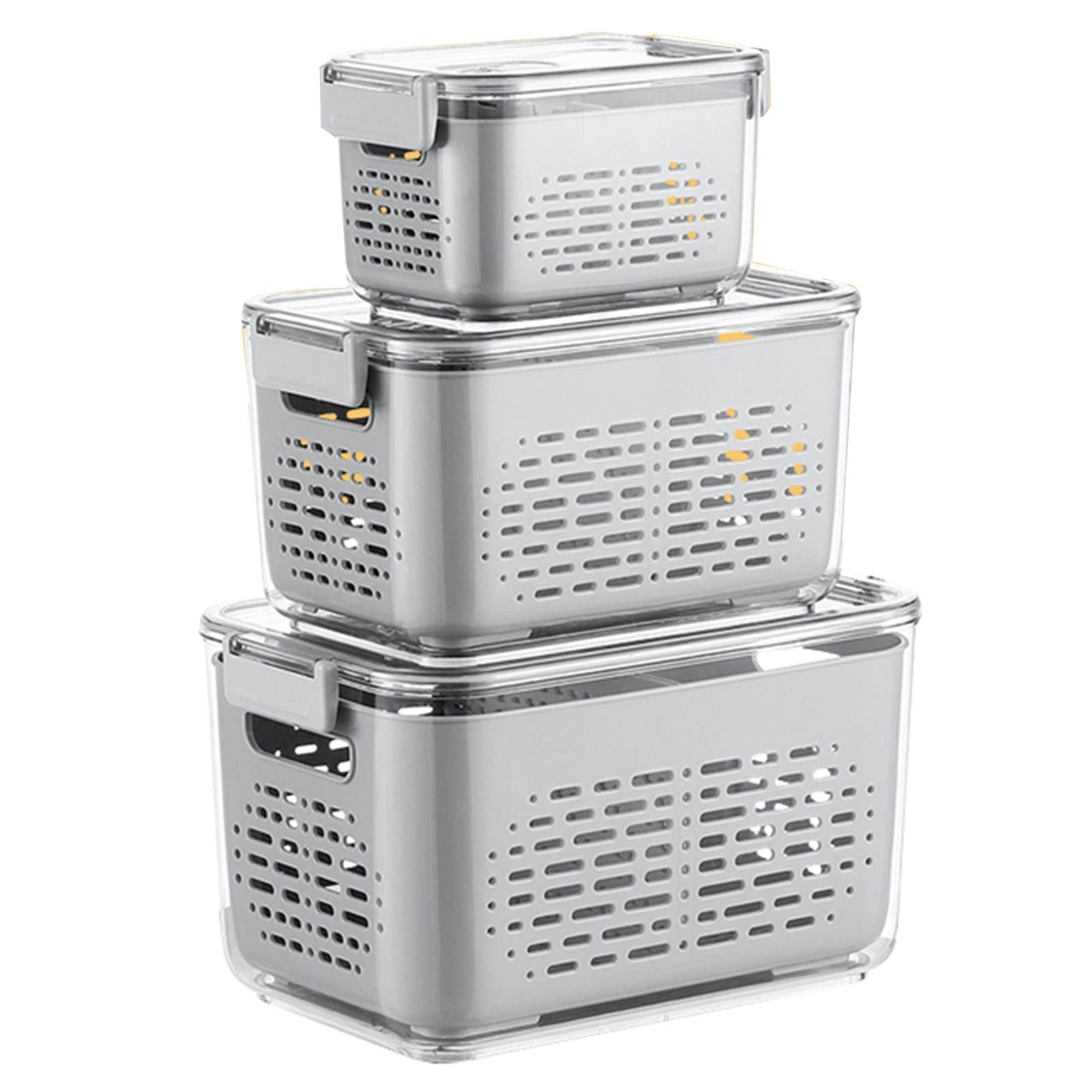 FANG 3-Pack Transparent Refrigerator Storage Containers - BPA-Free Food Grade Plastic with Drain Basket for Fruits, Vegetables & Meal Prep | Perfect for Kitchen Organization & Freezer Storage