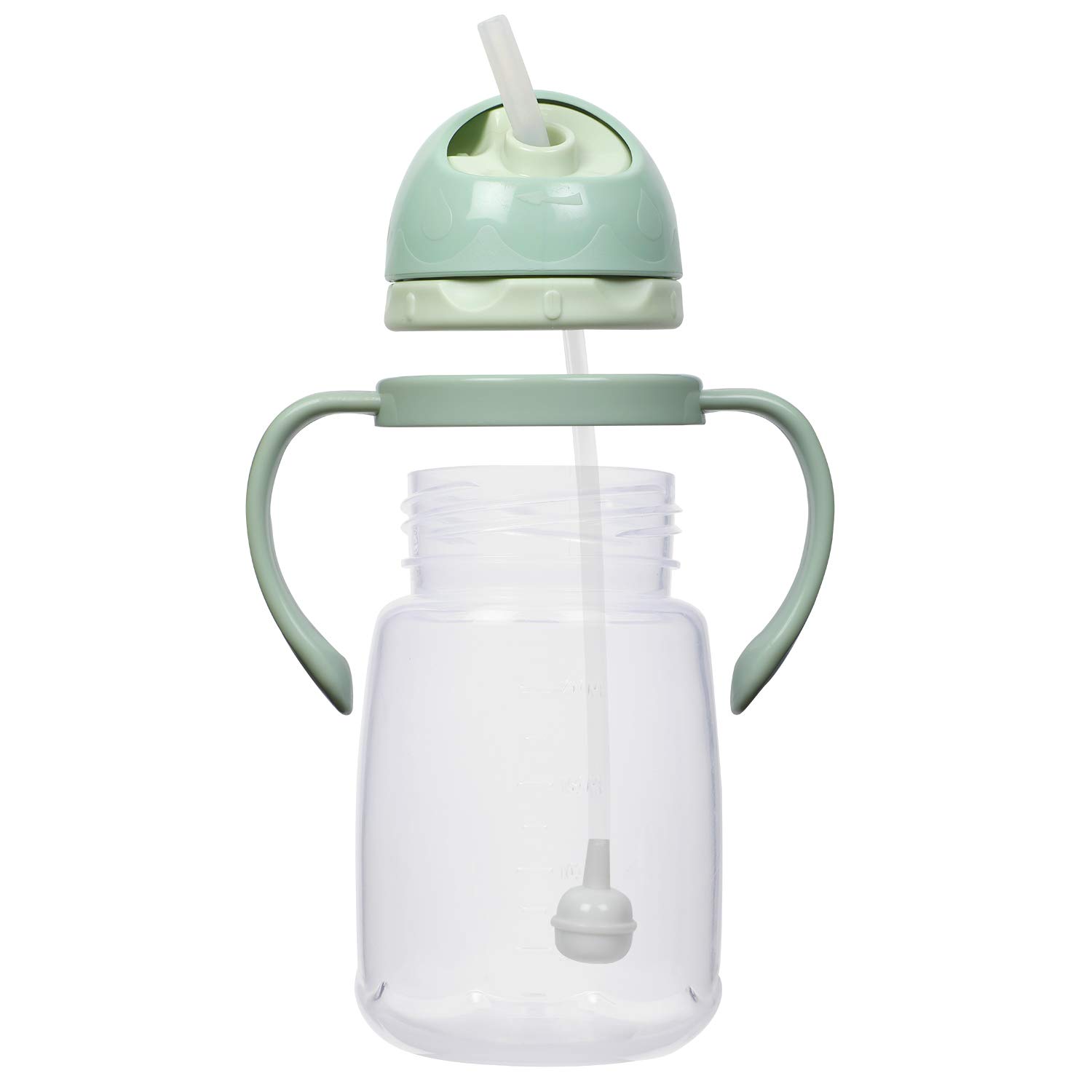 Spill-Proof Kids Water Bottle with Gravity Ball Straw & Handles - 250ml Transparent Green Baby Cup | Ideal for Toddlers, Daycare, Travel & Outdoor Activities