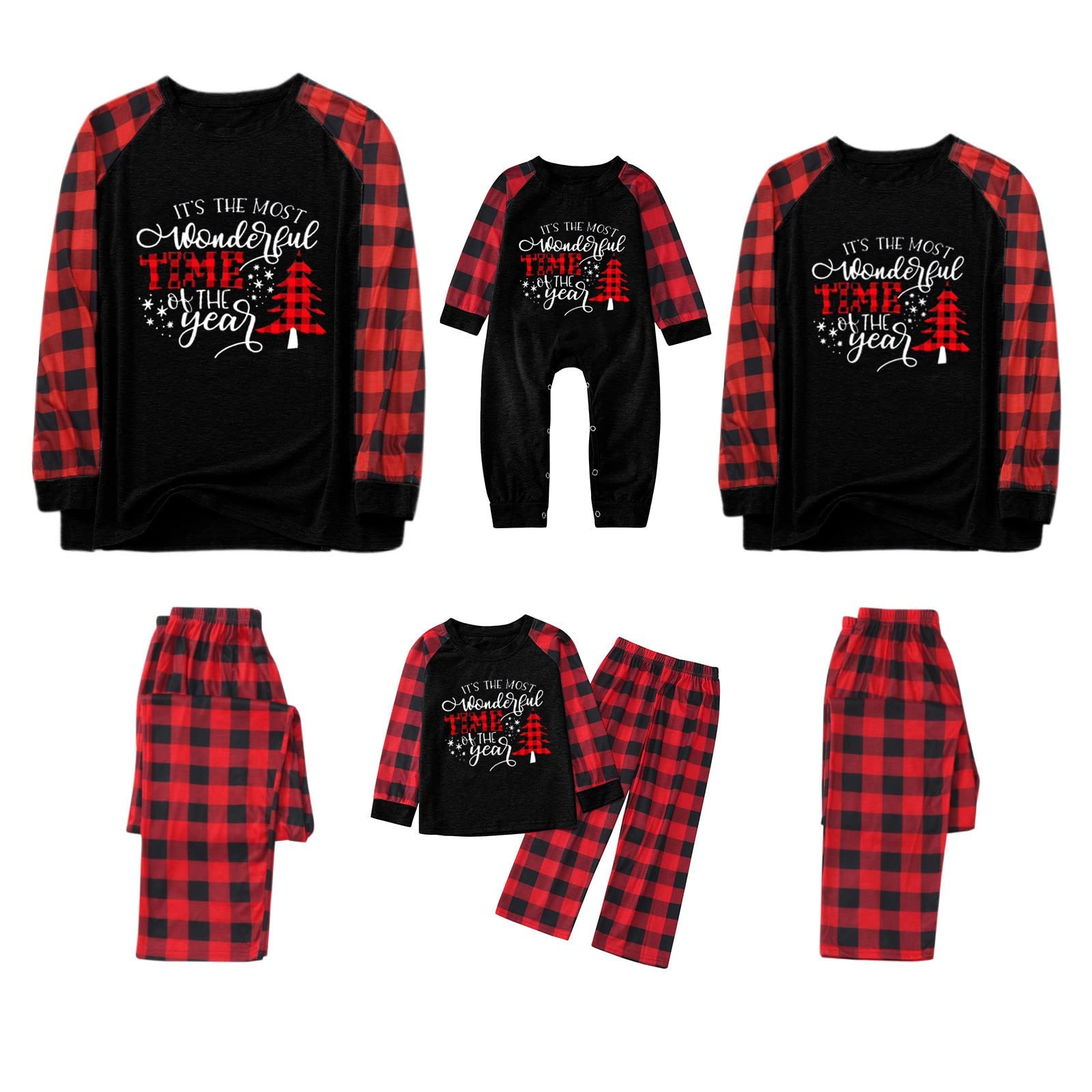 2023 Family Matching Christmas Pajamas Sets - Santa Claus Print Top & Plaid Pants Holiday Sleepwear for Women Men Kids | Cozy Xmas Pajama Outfits for Family Photos, Christmas Eve, Winter Lounging