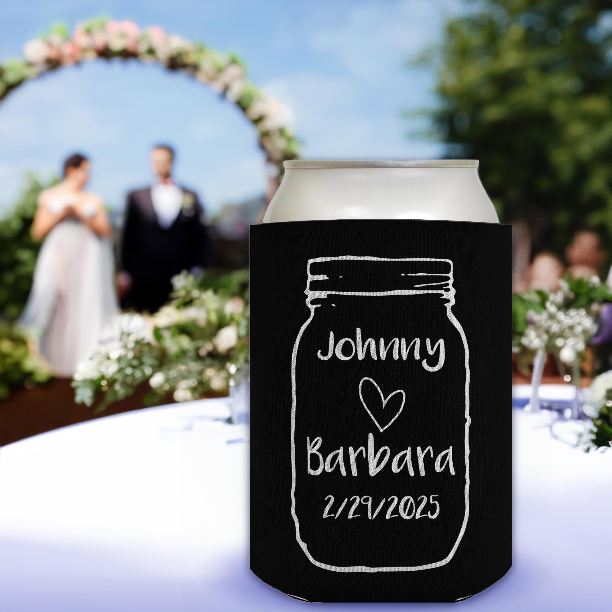 Personalized Wedding Favors - Custom Couples Names & Date Can Coolers (48-Pack, Black) - Perfect for Weddings, Parties & Outdoor Events
