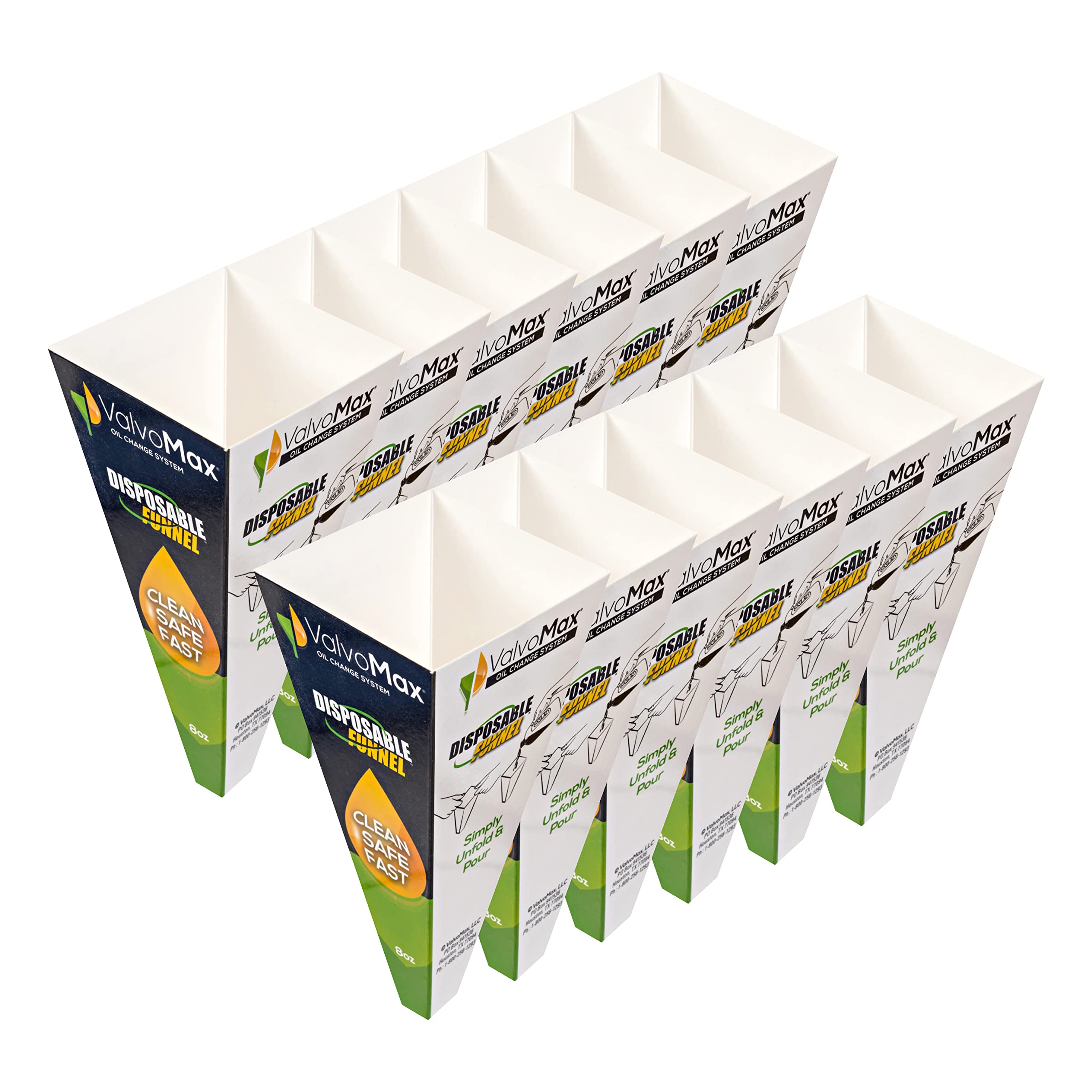 ValvoMax 8 oz Disposable Funnels - Pack of 12 | Leak-Proof, BPA-Free Plastic Funnels for Cooking, Oil Changes, DIY Projects & Home Use