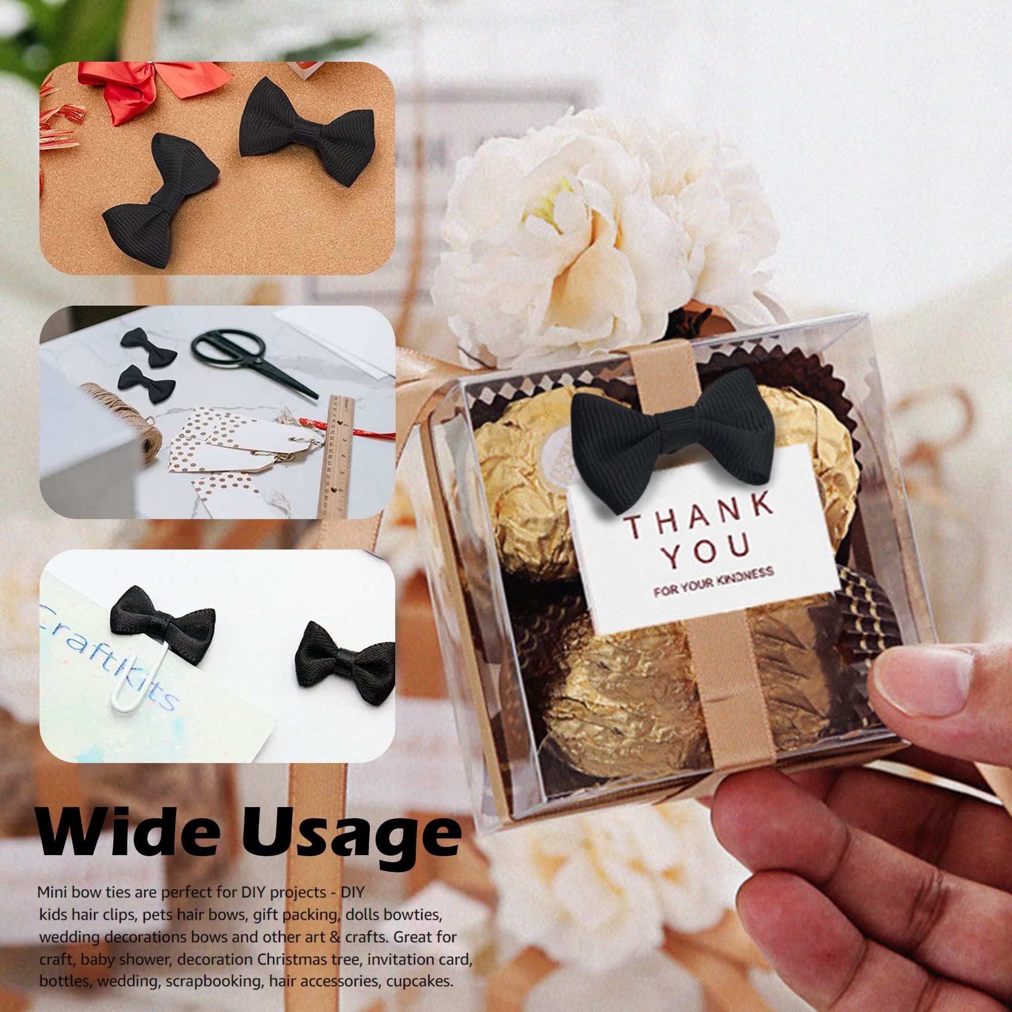 SKYPIA 30-Piece Black Satin Ribbon Mini Bow Ties - Mixed Size Decorative Bows for Wedding Decor, Gift Wrapping, Hair Accessories & DIY Crafts