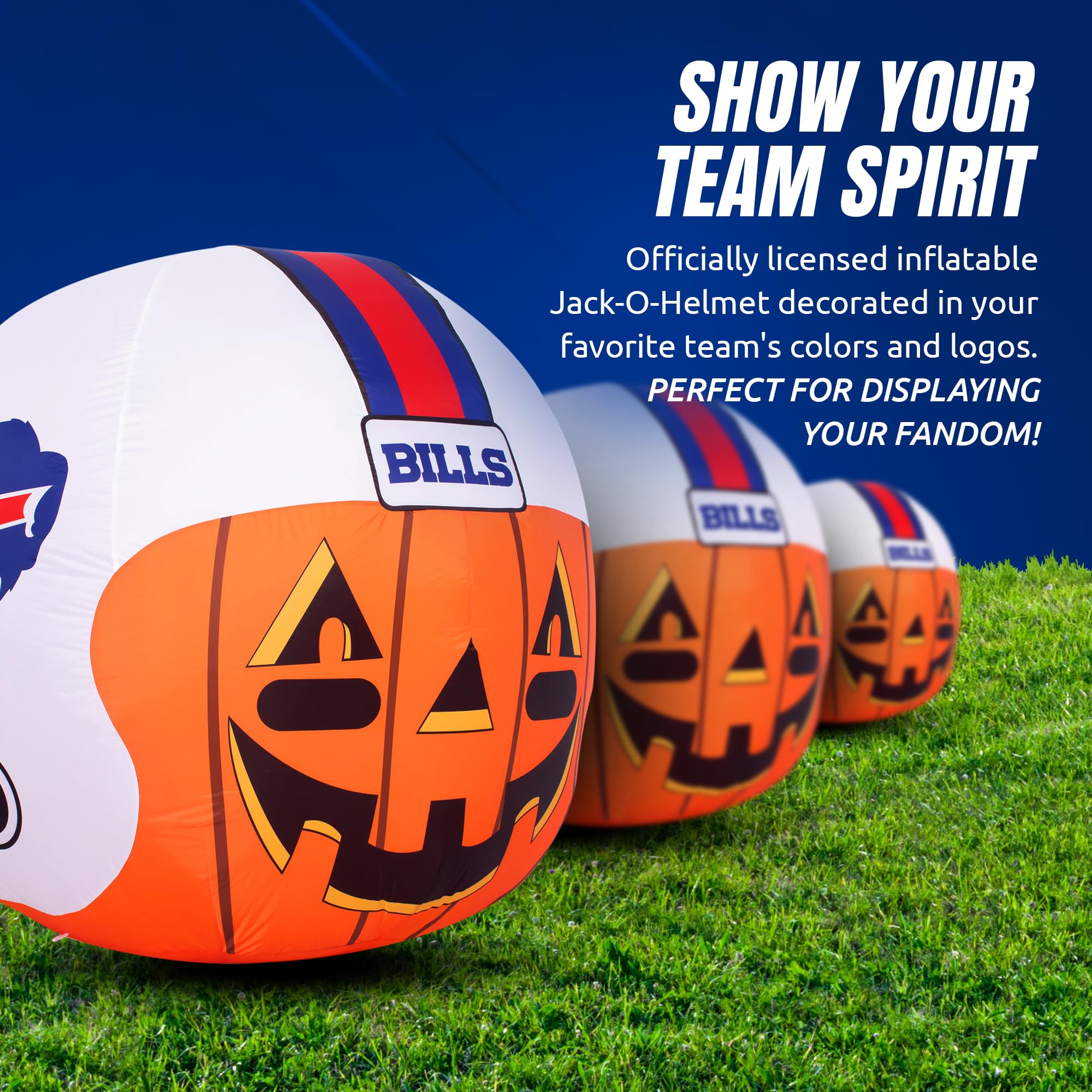 NFL Buffalo Bills 4ft LED Inflatable Jack-O'-Helmet with Built-in Blower - Halloween Outdoor Decor for Lawn, Front Yard, Backyard Parties & Game Day Celebrations