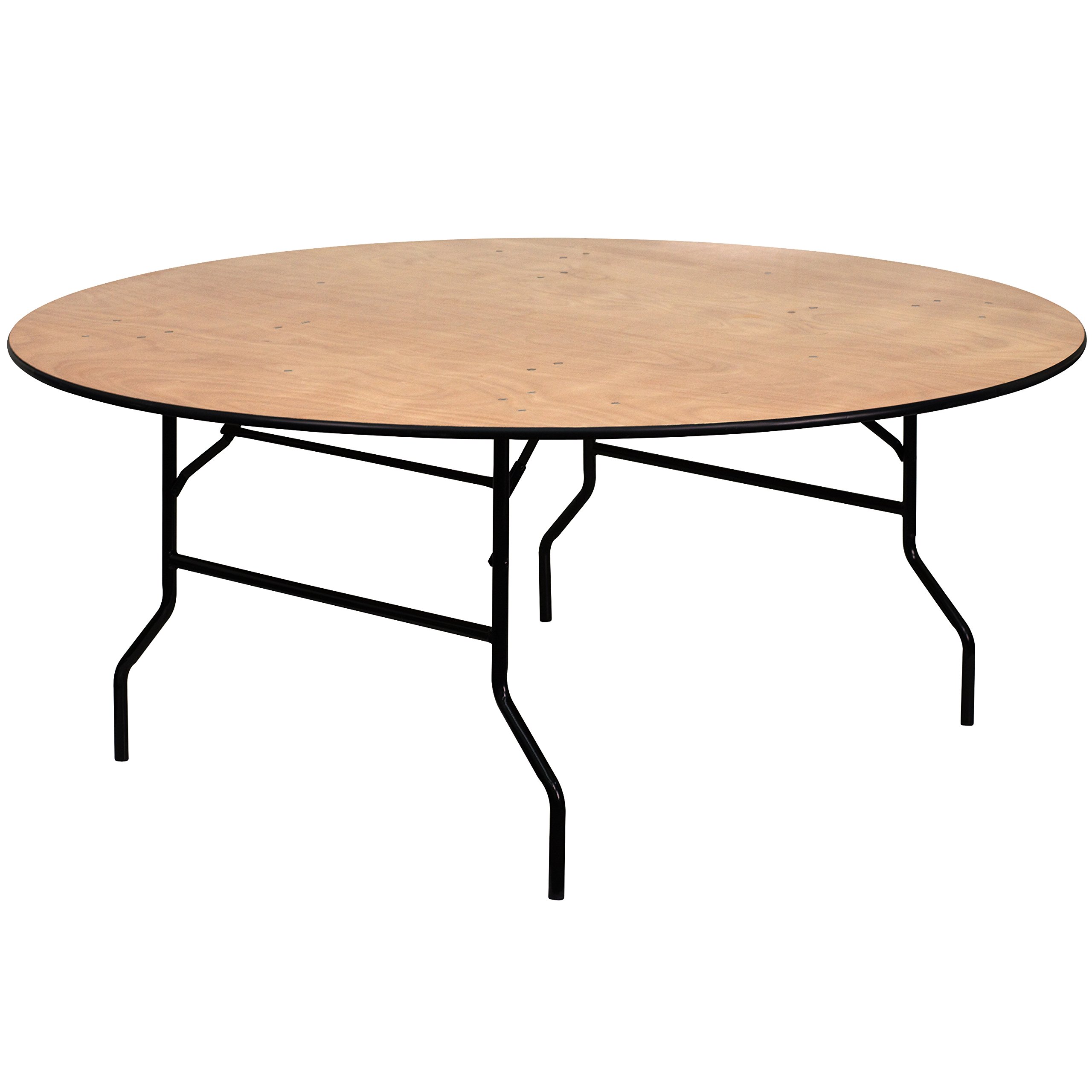 Flash Furniture Furman 6-Foot Round Wood Folding Table - Portable Banquet & Event Table with Wooden Top, Natural/Black - Perfect for Parties, Weddings, Picnics & Indoor/Outdoor Events