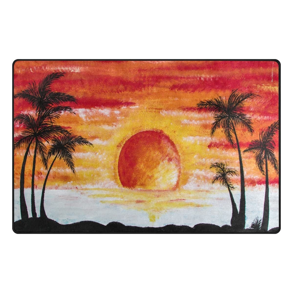 Non-Slip Polyester Sunset Palms Beach Vacation Cyprus Area Rug - 60x39 Inch Coastal Decor Floor Mat for Living Room, Dining Room, Bedroom & Entryway - Perfect for Beach House, Vacation Rental & Tropical Home Decor