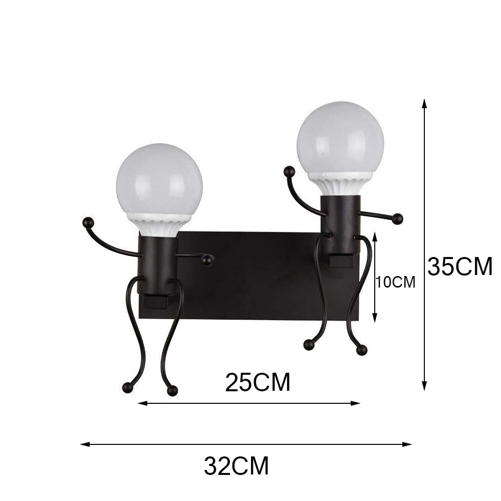 Nordic Creative Wall Lamp E27 - Modern Small Iron Man Wall Light Fixture with Cartoon Design for Kids Room, Hallway, Bedroom, Kitchen, Bar, Cafe & Restaurant - LED Living Room Night Light for Cozy Ambiance