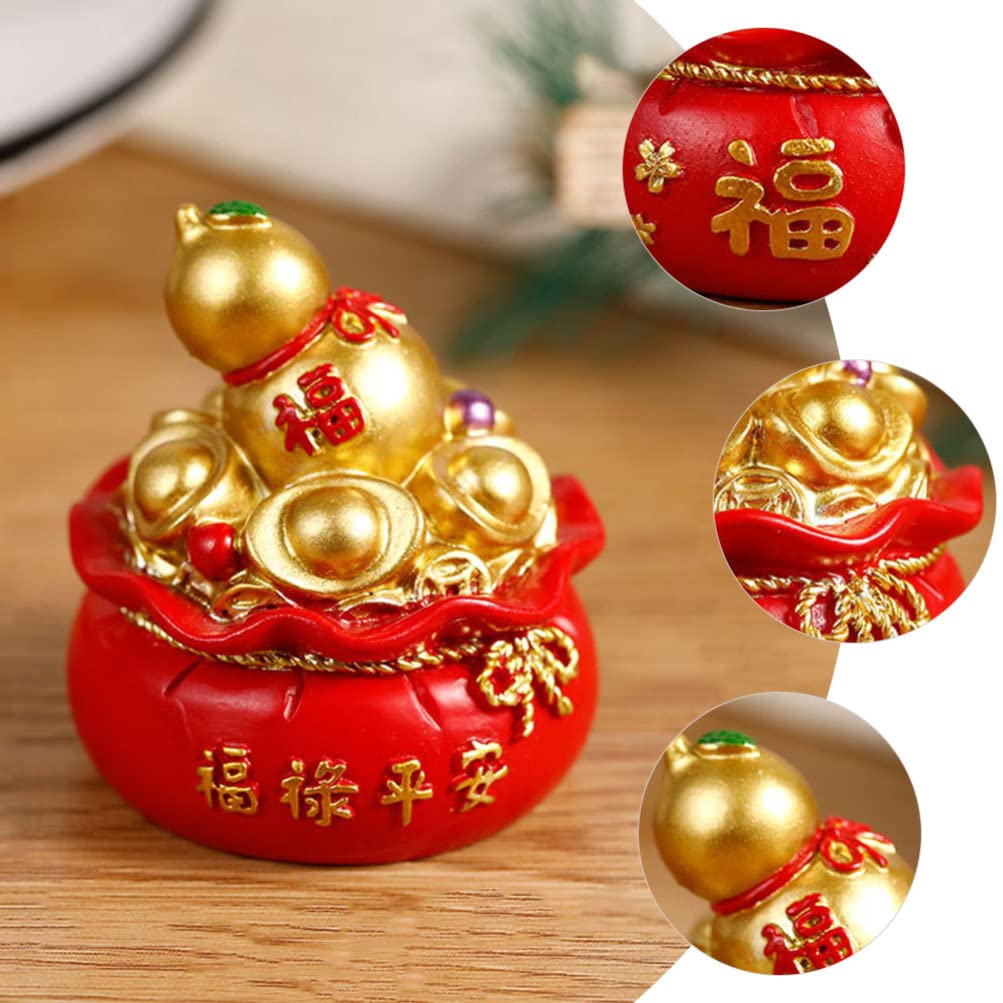 2Pcs Chinese Feng Shui Golden Money Bag Treasure Basin - Lucky Wealth Ingot Decorative Figurine for Home & Office - Attract Prosperity & Good Fortune - Perfect for Desk Decor, Gift Giving & Feng Shui Arrangements