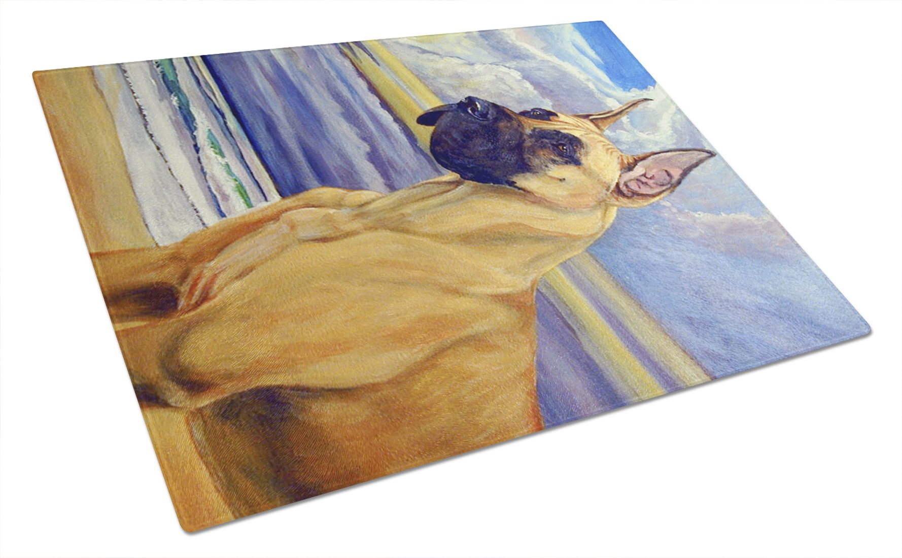 Caroline's Treasures 7101LCB Large Decorative Tempered Glass Cutting Board - Fawn Great Dane at the Beach Design - Durable Kitchen Chopping & Serving Board for Entertaining, Charcuterie & Home Decor