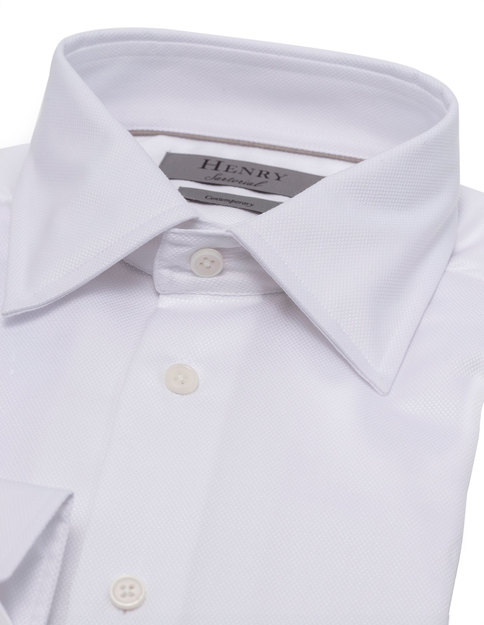 HENRY SARTORIAL Contemporary Fit Oxford Cotton Blend Dress Shirt for Men - White - Perfect for Office, Business Casual & Formal Occasions