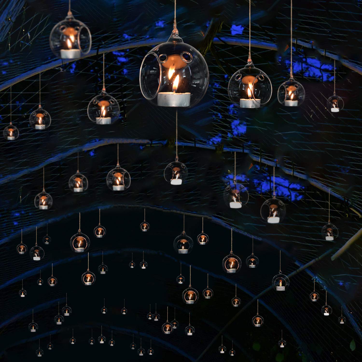 80MM Glass Globe Hanging Candle Holders for Wedding Centerpieces, Party Decorations - Set of 75 with 2 Side Holes - Perfect for Indoor/Outdoor Events, Garden Lighting & Romantic Ambiance