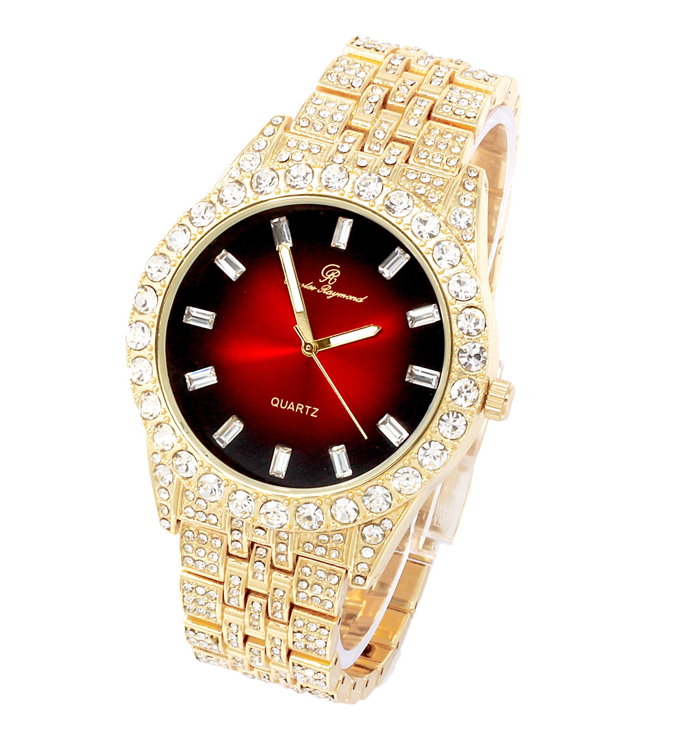 Men's Iced Out Watch with Matching Cuban Link Bracelet - Luxury Hip Hop Jewelry - Big Rhinestones & Elegant Baguette Dial - Master Bling Designer ST10226B - Perfect for Parties, Gifts & Streetwear Fashion