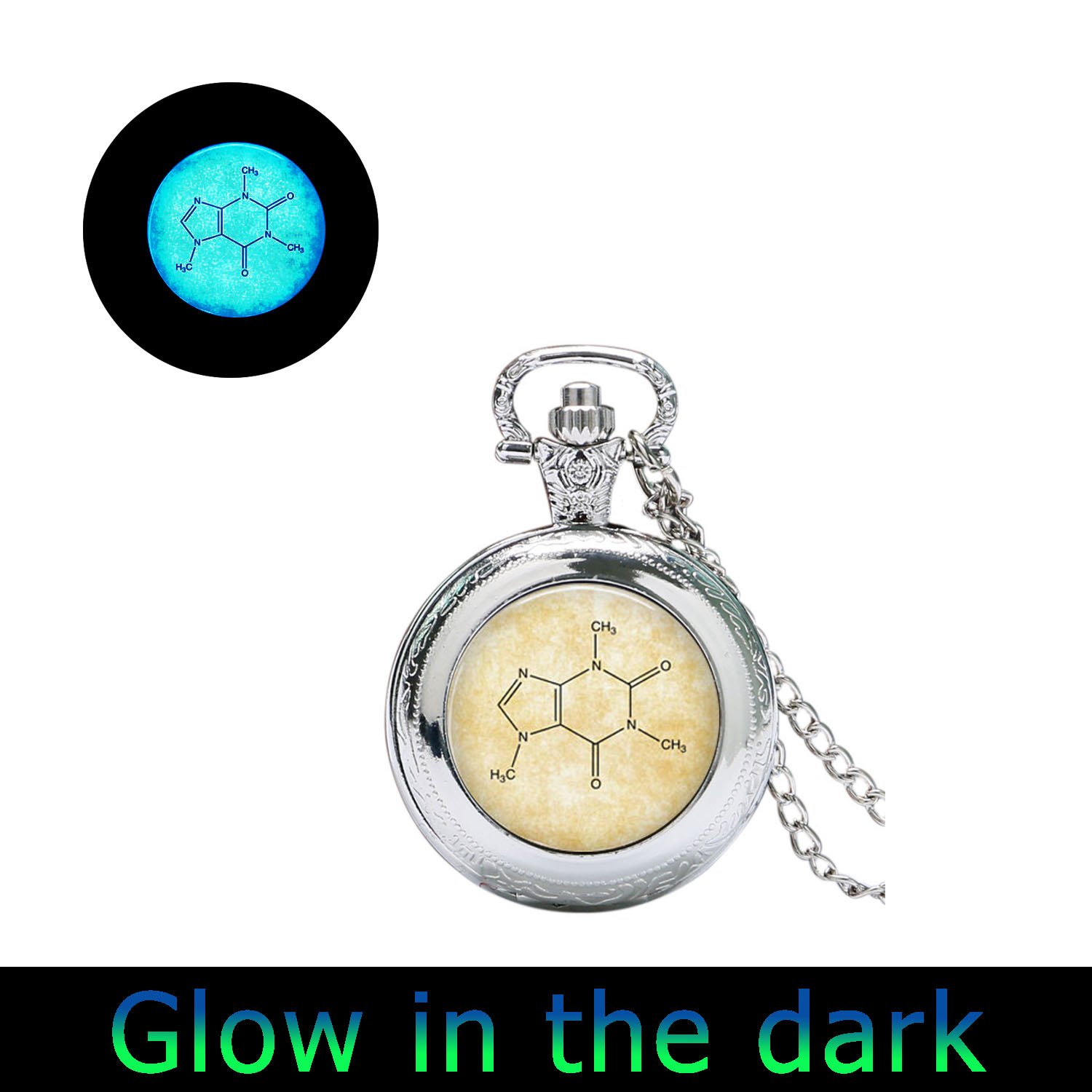 Glow-in-the-Dark Chemistry Watch Jewelry - Molecular Structure Pendant Necklace with Caffeine Molecule Design - Perfect Gift for Science Lovers, Teachers & Students - Great for Classrooms, Labs & STEM Events
