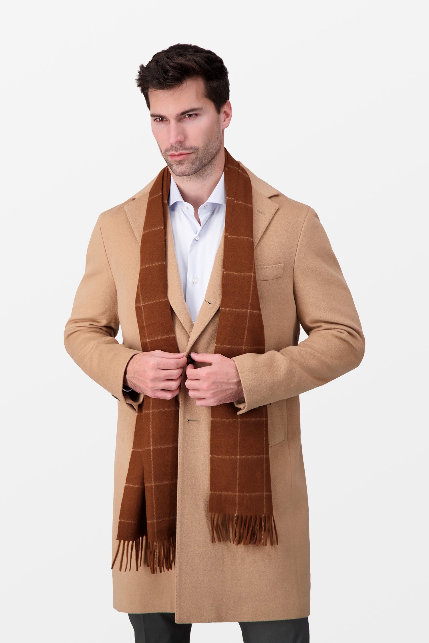 Joshua Ellis Brown Windowpane Crochet Scarf - Dark Fawn Cashmere Wrap for Women | Winter Fashion Accessory for Office, Party & Outdoor Activities