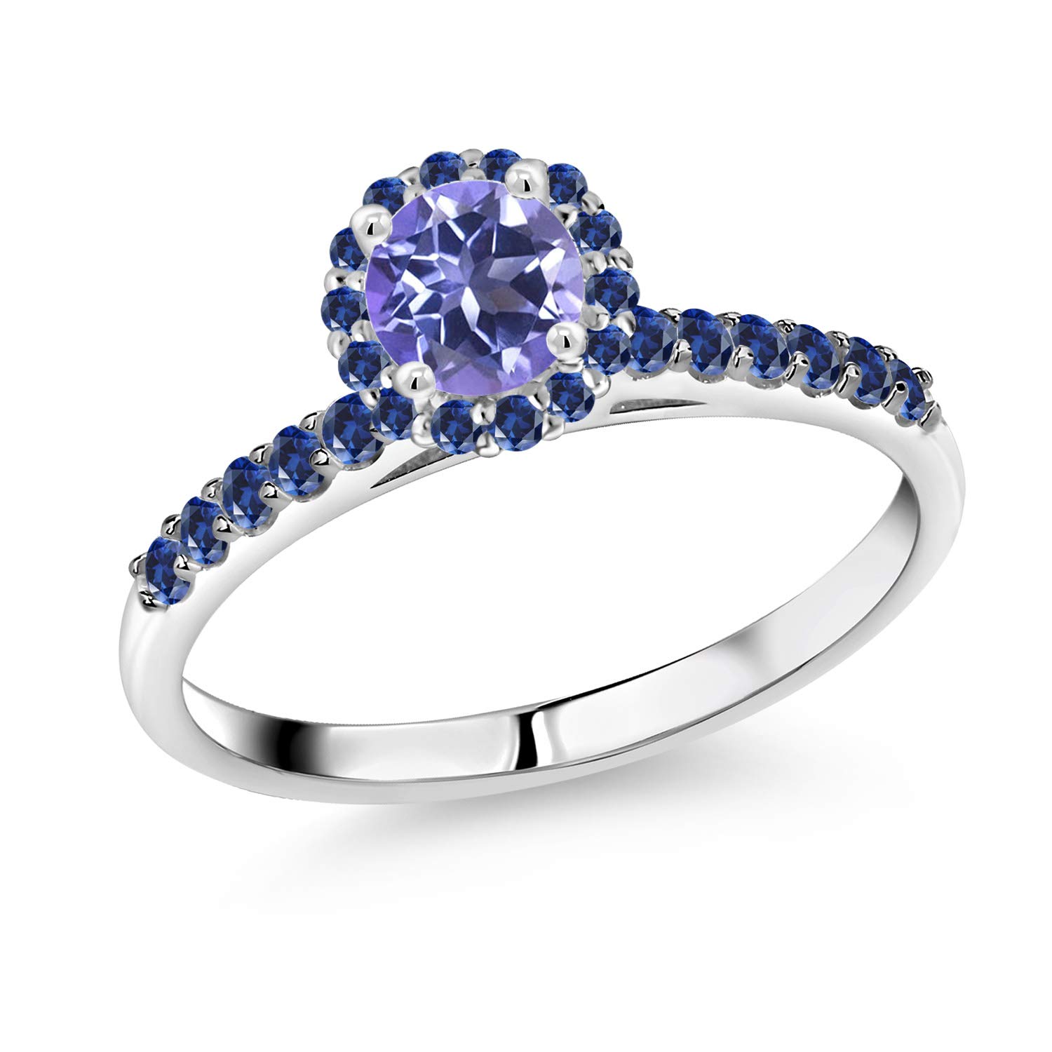 1.03 Ct Round Blue Mystic Topaz & Created Sapphire 10K White Gold Ring for Women | Elegant Gemstone Jewelry for Engagement, Anniversary & Special Occasions