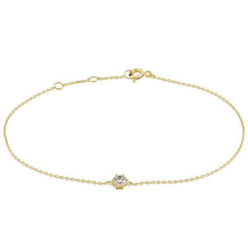 14K Solid Yellow Gold Round Cubic Zirconia Bracelet for Women - Elegant CZ Tennis Bracelet for Everyday Wear & Special Occasions