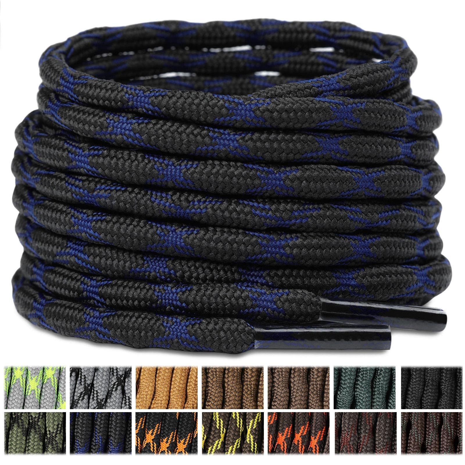 Stepace Wave Round Boot Laces - 2 Pairs of Heavy Duty Shoelaces for Work Boots & Hiking Shoes | Durable & Non-Slip for Outdoor Activities, Construction Work & Daily Wear