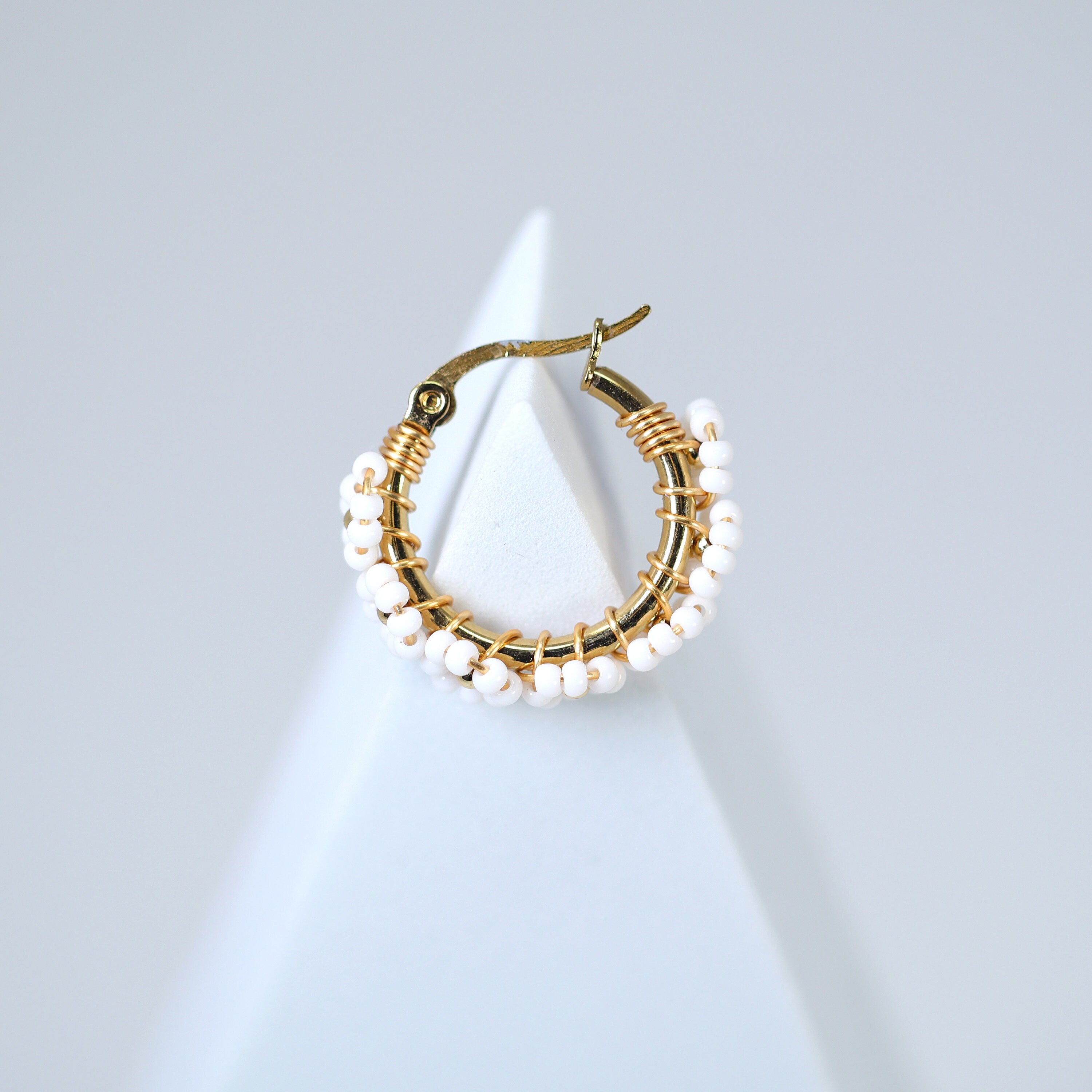 Gold White Beaded Hoop Earrings - Elegant Bridal Jewelry & Wedding Guest Statement Earrings | Perfect for Weddings, Parties & Special Occasions