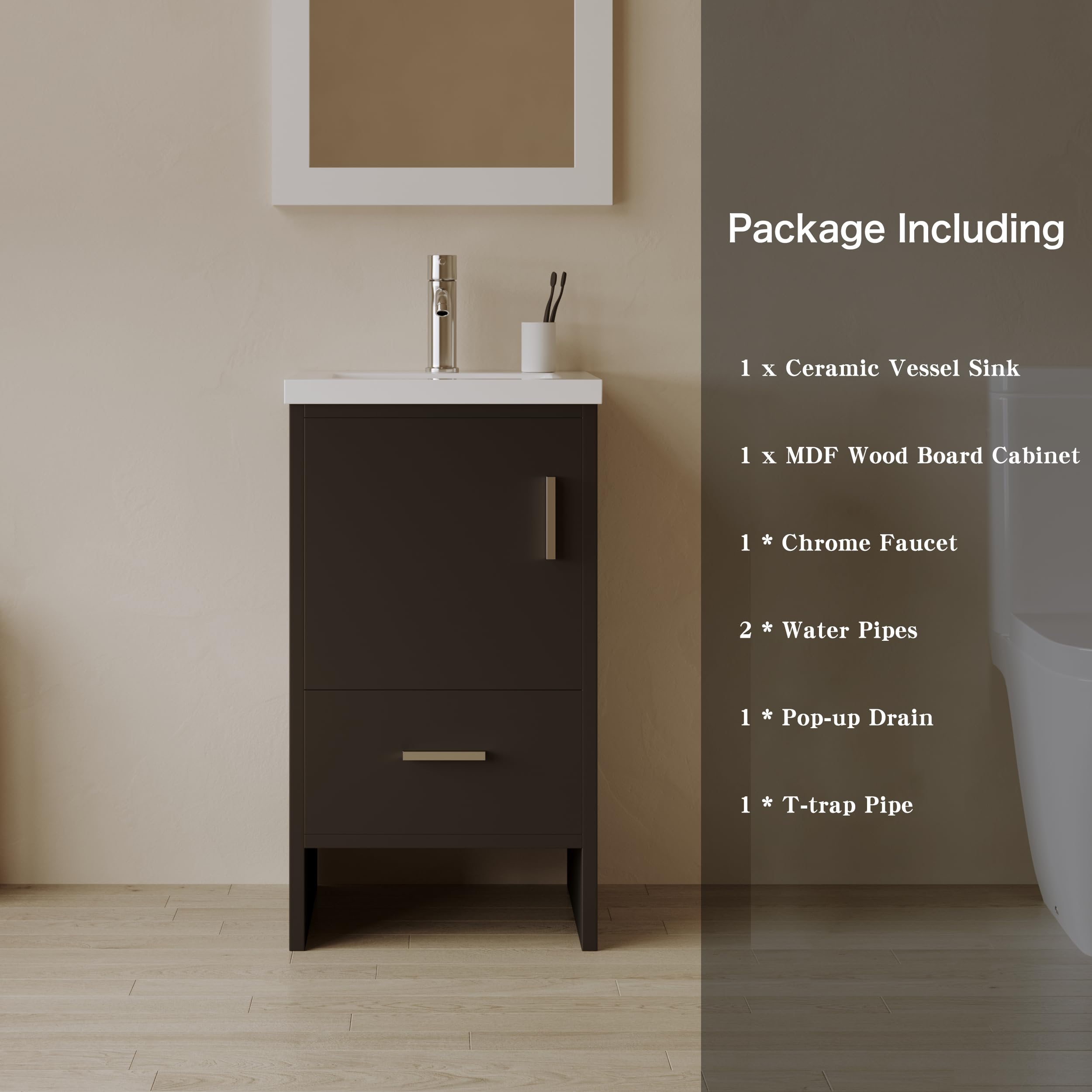 18 Inch Modern White Bathroom Vanity Set with Undermount Resin Sink - MDF Wood Cabinet & Black Countertop for Small Bathroom Remodel, Powder Room Upgrade or Master Bath Makeover