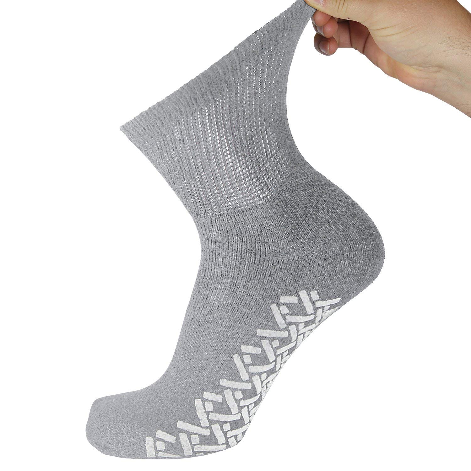 12 Pairs Men's Non-Slip Diabetic Cotton Quarter Socks - Breathable Therapeutic Socks with Non-Binding Top & Gripper Sole for Swollen Feet (Grey, Size 10-13) - Ideal for Daily Wear, Diabetes Care & Elderly Comfort