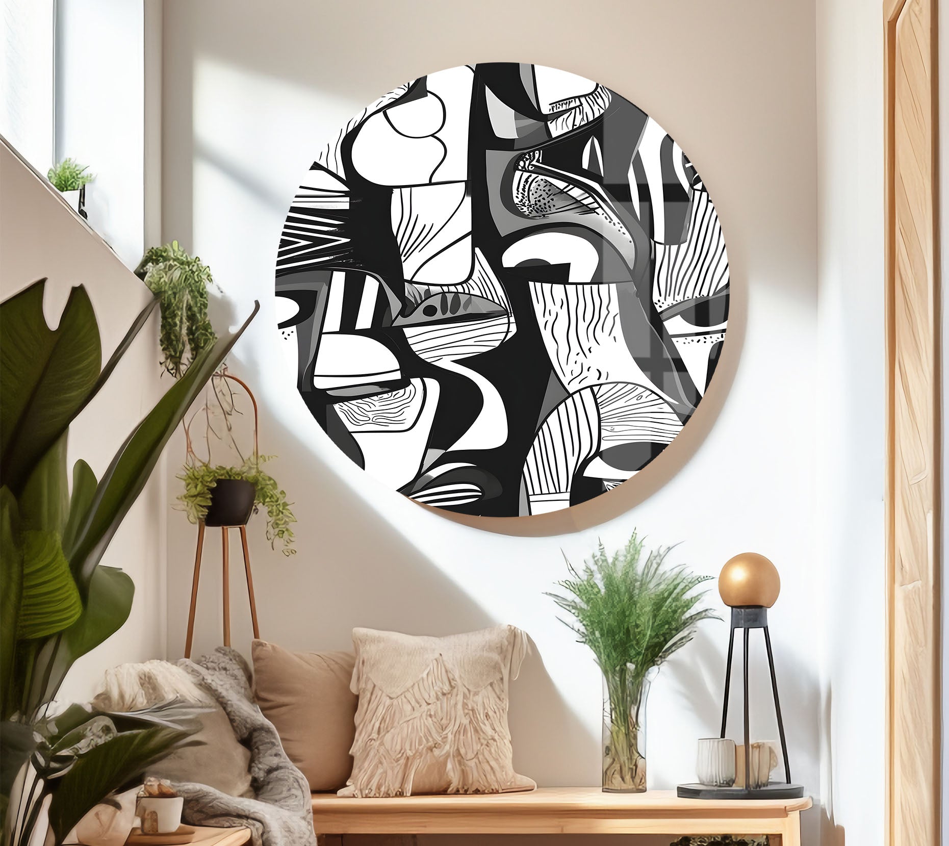 Abstract White & Blue Glass Wall Art - Modern Home Decor for Living Room, Bedroom & Office - Handmade Glass Artwork for Stylish Interior Design