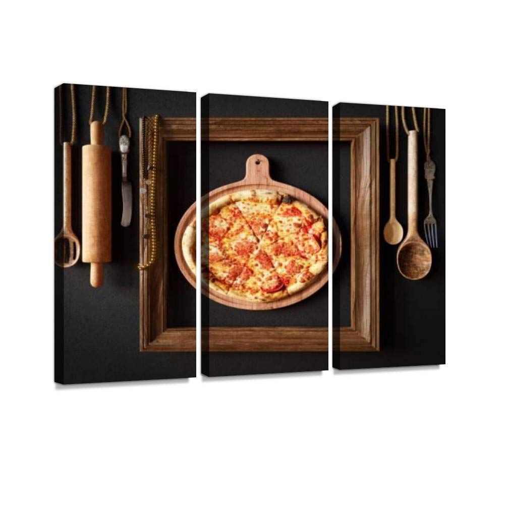 Blaverr 3-Panel Wall Art - Modern Canvas Print of Hot Pizza Slice with Melting Cheese - Framed Kitchen Decor for Dining Room, Living Room & Bedroom - Ready to Hang - Perfect for Pizza Lovers & Italian Restaurant Theme Decor