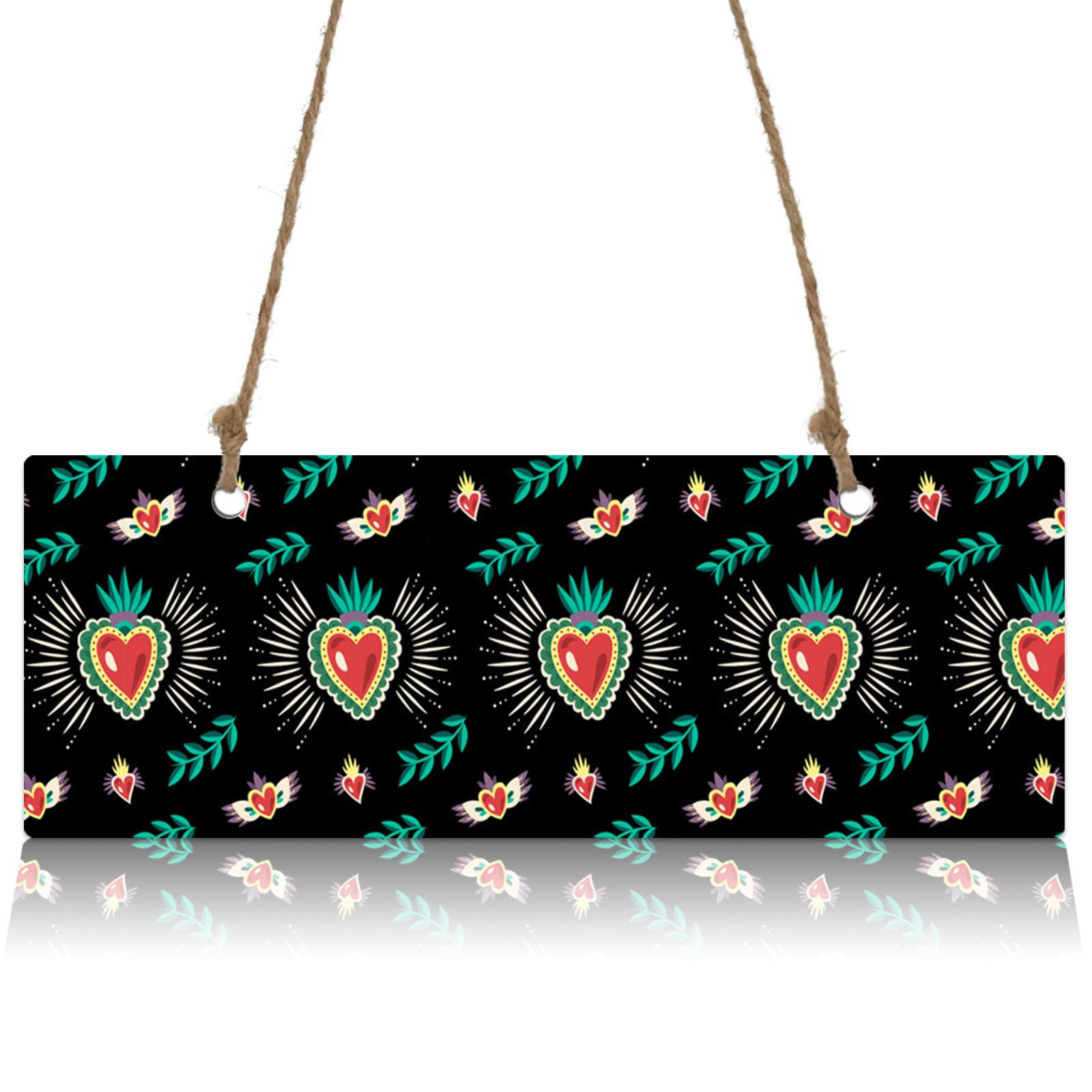Red Heart Wall Art - Green Leaves Hanging Decor for Living Room, Kitchen & Outdoor