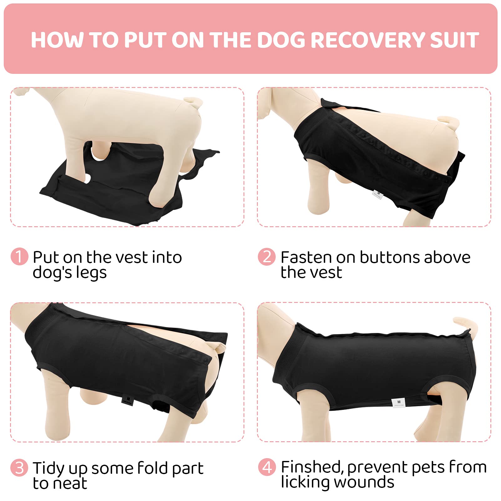 SAWMONG Dog Recovery Suit for Post-Surgery Care - Soft Surgical Onesie for Male & Female Dogs - Alternative to E-Collar Cone - Black, Medium - Perfect for Spay/Neuter Recovery & Wound Protection