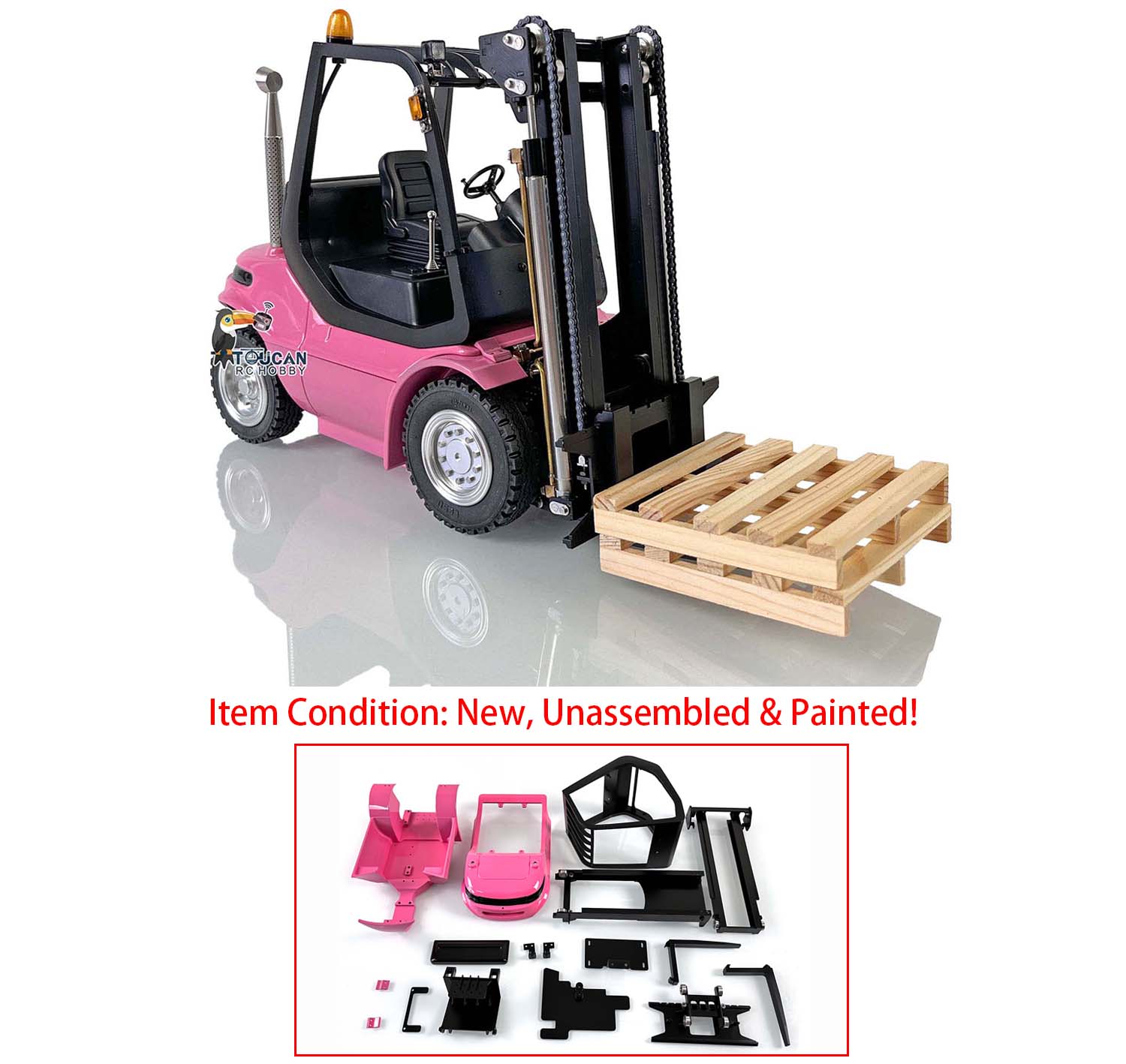 1/14 Scale LESU RC Metal Forklift Kit - Unassembled with Painted Body, Warning Lights, Sound System & Electronic Servo Motor for Realistic Construction & Warehouse Simulation