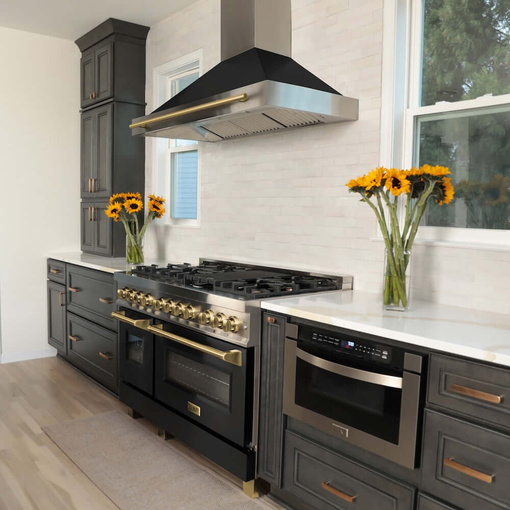 ZLINE Autograph Edition 48-inch Stainless Steel Range Hood - Convertible Kitchen Vent Hood with Black Matte Finish & Accent Handle (KB4STZ BLM48) | Professional Grade for Modern Kitchens, Restaurants & Open-Concept Homes