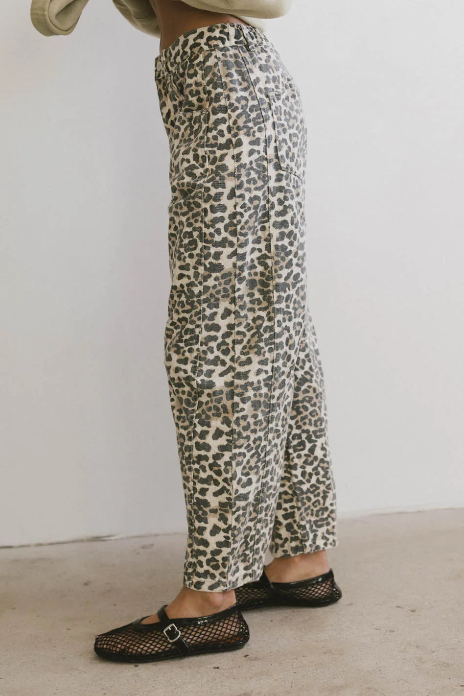 Lisette High Waist Barrel Jeans in Leopard Print - Women's Vintage Style Stretch Denim Pants for Casual Outfits & Night Out