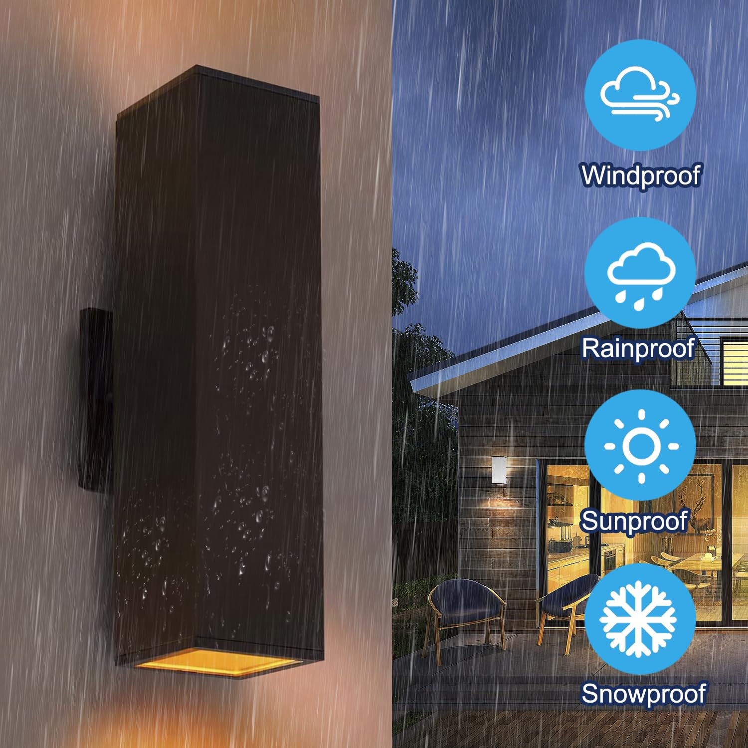 Outdoor Wall Lights with Dusk to Dawn Photocell Sensor - Waterproof Square Up Down LED Wall Mount Light Fixture for Porch, Front Door, Garage (13