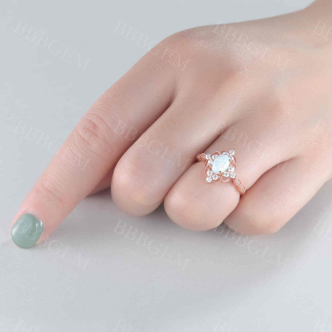 Vintage Opal Engagement Ring 14K Rose Gold Oval Halo Diamond Wedding Band for Women - Perfect for Anniversary, Proposal & Special Occasions