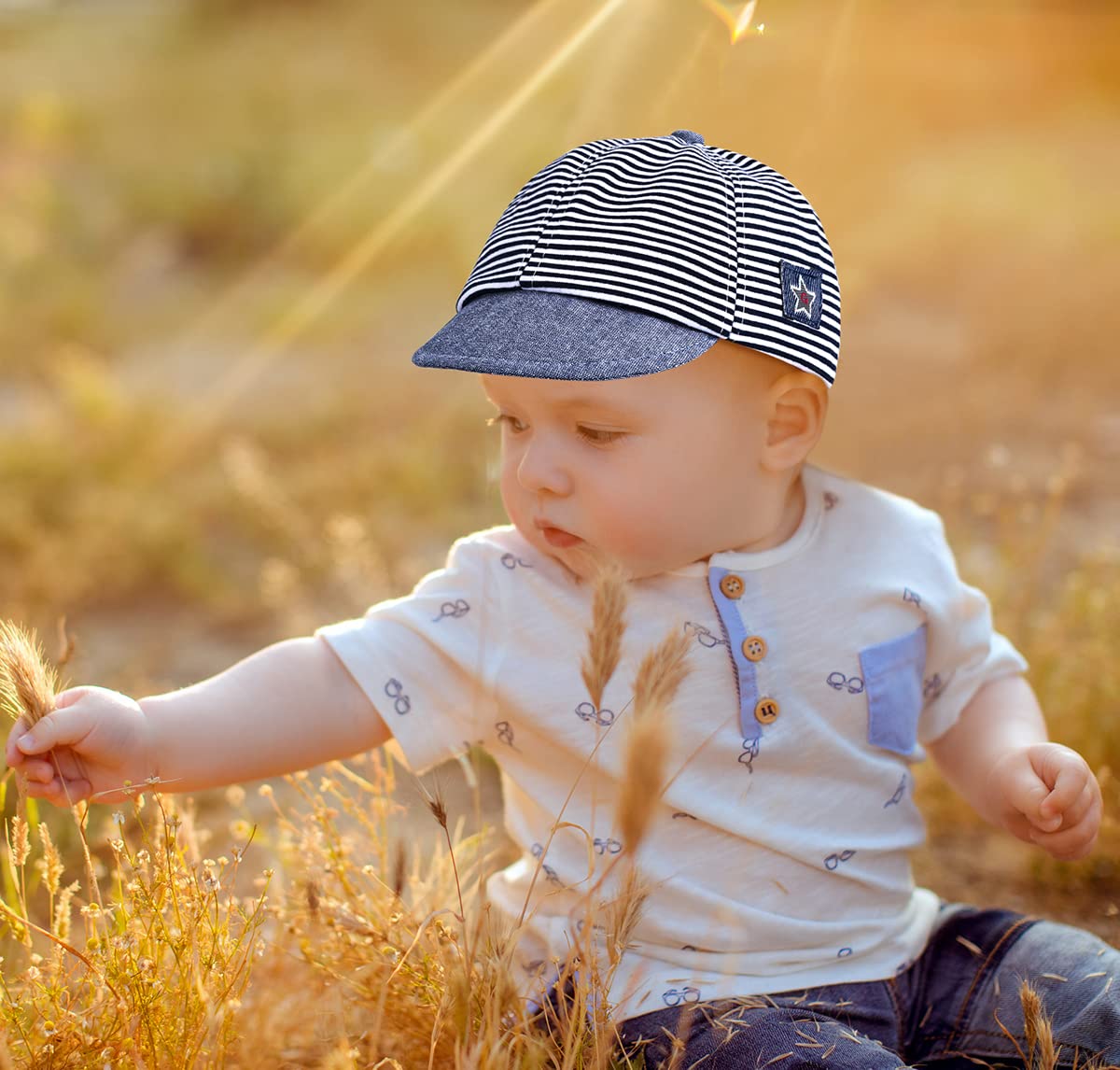 Baby Baseball Cap - Striped Sun Hat with Letter Design for Boys & Girls | UPF Sun Protection for Outdoor Play, Beach & Summer Activities