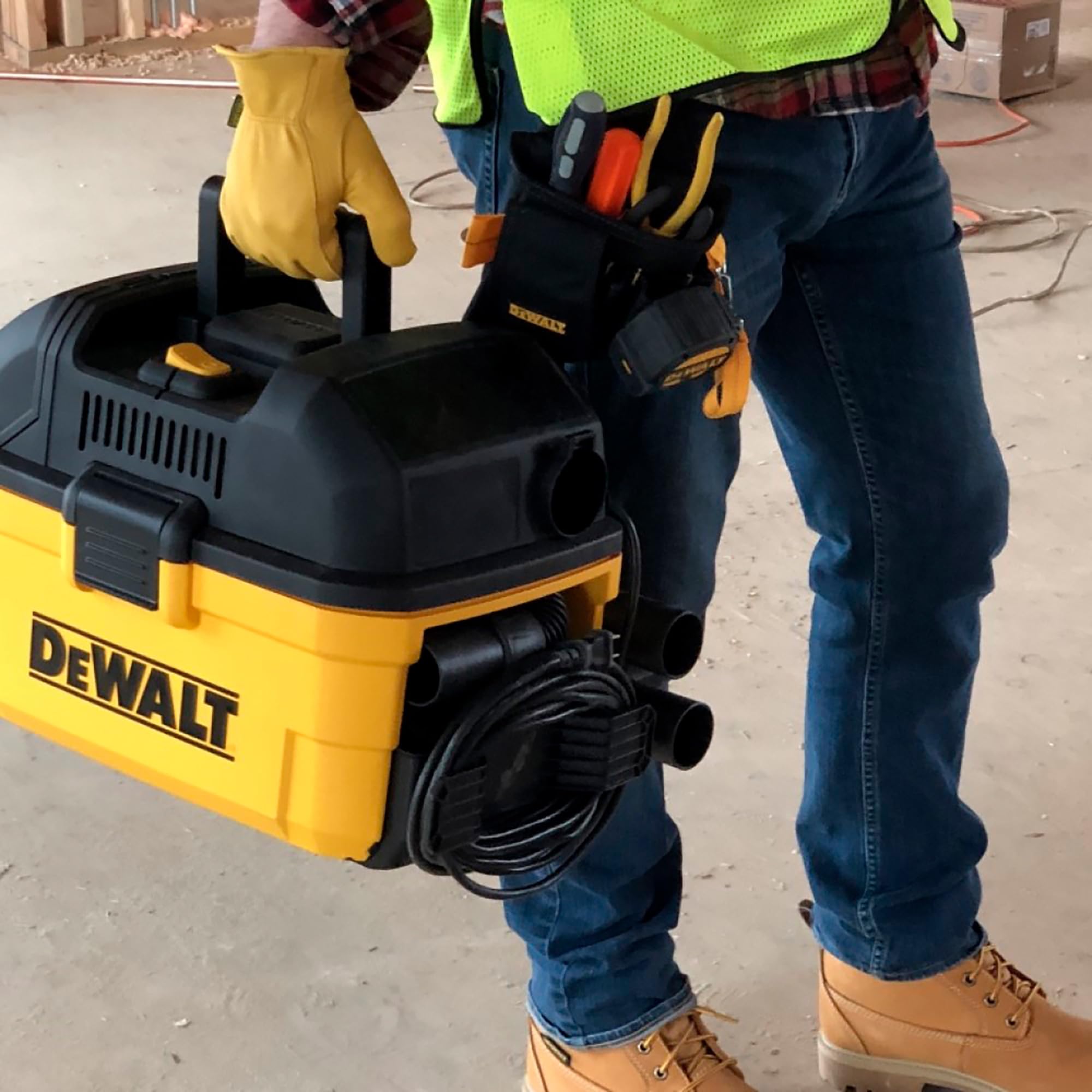 DEWALT DXV04T 4 Gallon Portable Wet Dry Vacuum Cleaner - Powerful Shop Vac for Home, Garage & Car Cleaning | Yellow Industrial Vacuum