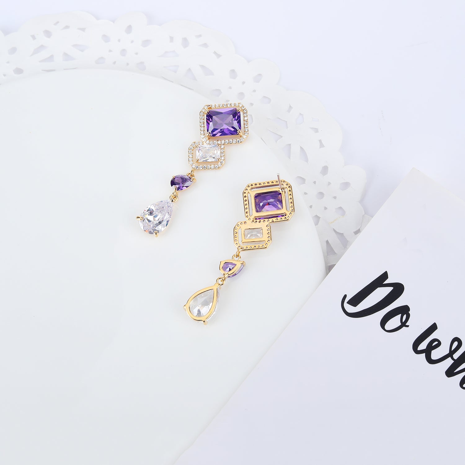 Elegant Long Square Cubic Zirconia Dangle Wedding Earrings for Women | Perfect for Bridal, Formal Events & Special Occasions | CE11664