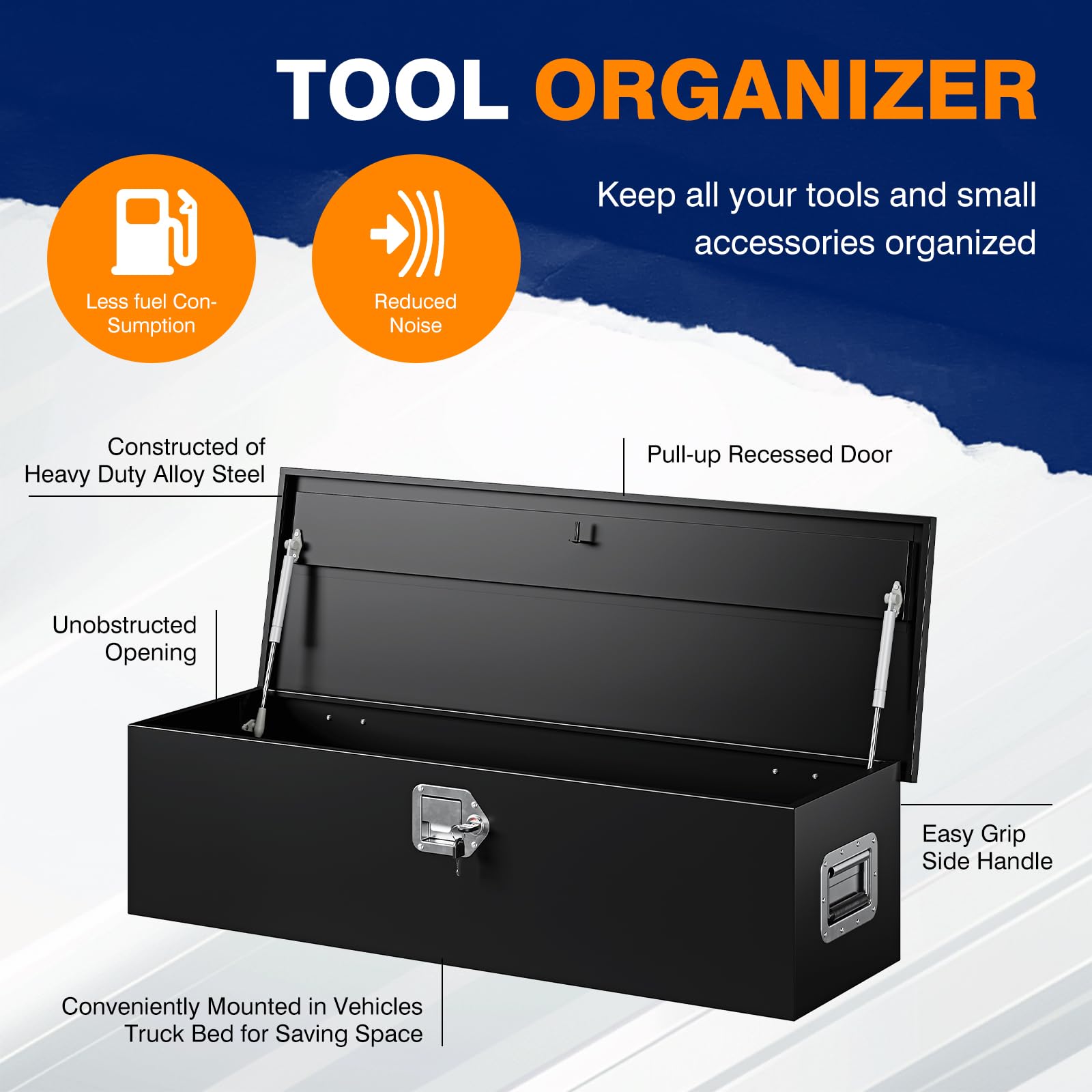 Yizosh 39 Inch Heavy Duty Steel Truck Bed Tool Box with Lock & Keys - Secure Storage for Pickup Trucks, Trailers, RVs | Perfect for Construction, Camping & Roadside Emergency Tools